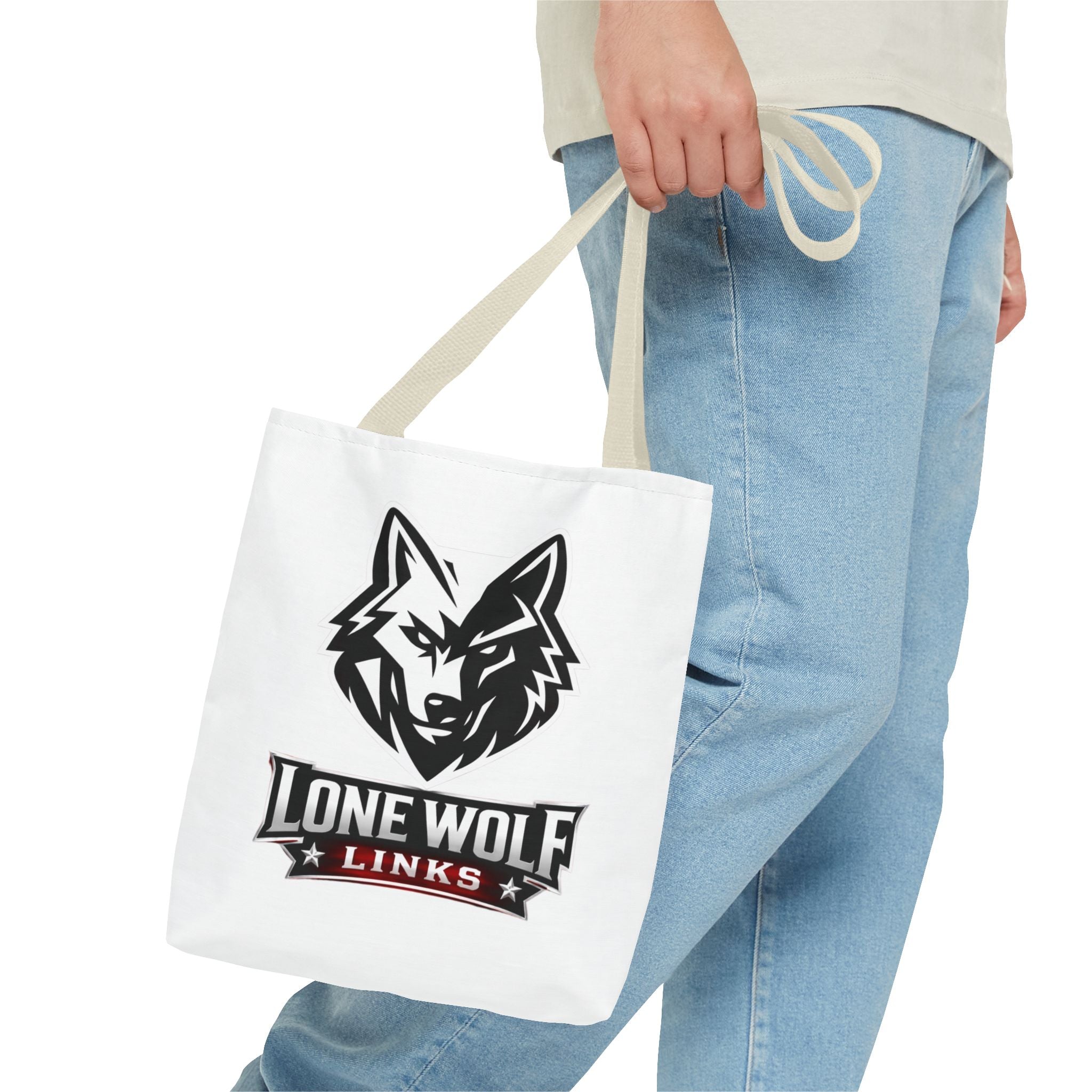Lone Wolf Links Golf Tote Bag - Logo Canvas Carryall for Golfers