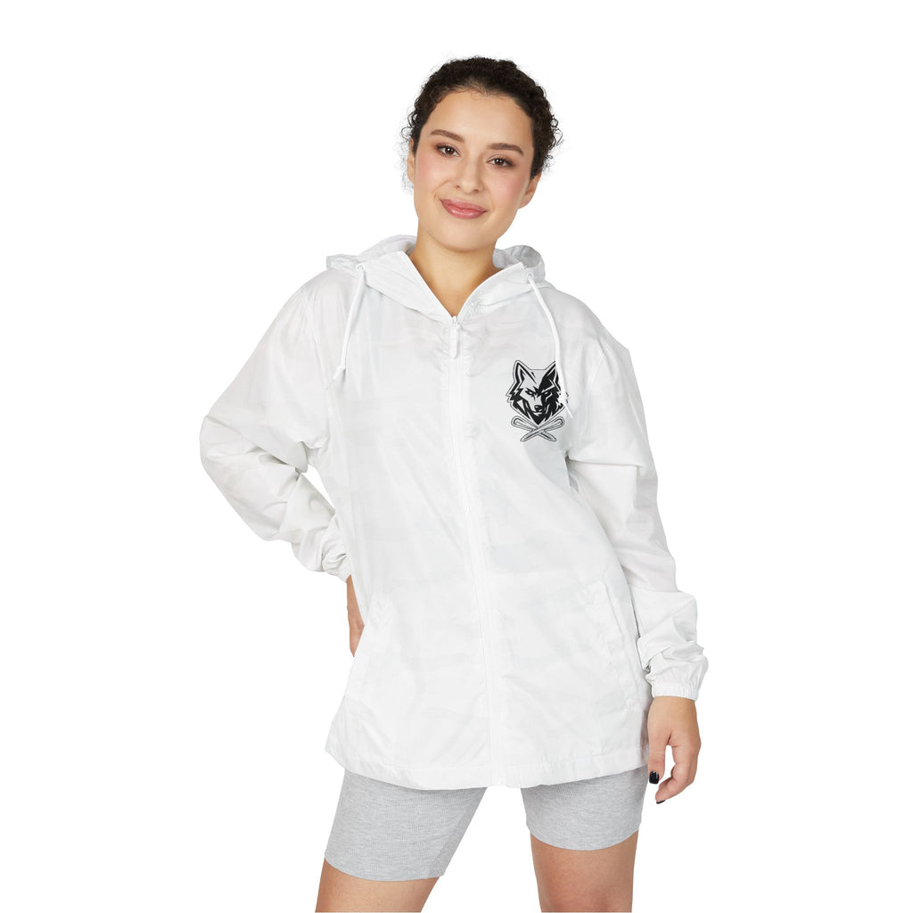 Windbreaker Jacket - Black Floral Wolf With Crossed Tees Chest Logo