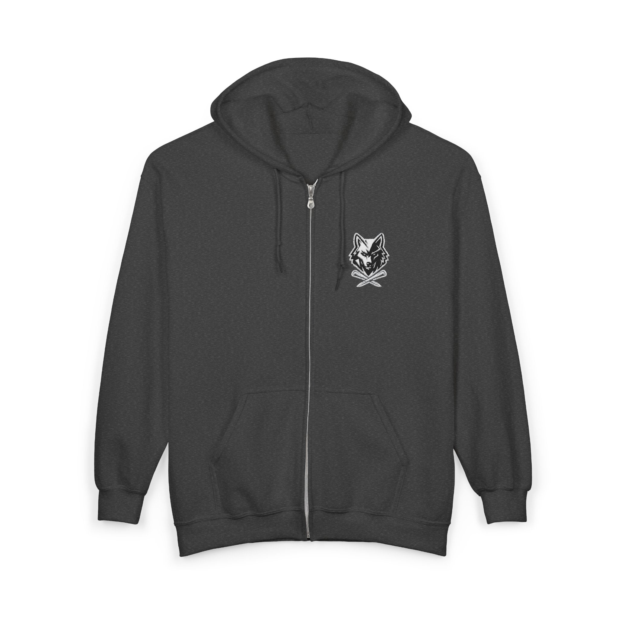 Wolf & Crossed Tees Zip Hoodie - Unisex Black Full-Zip Sweatshirt
