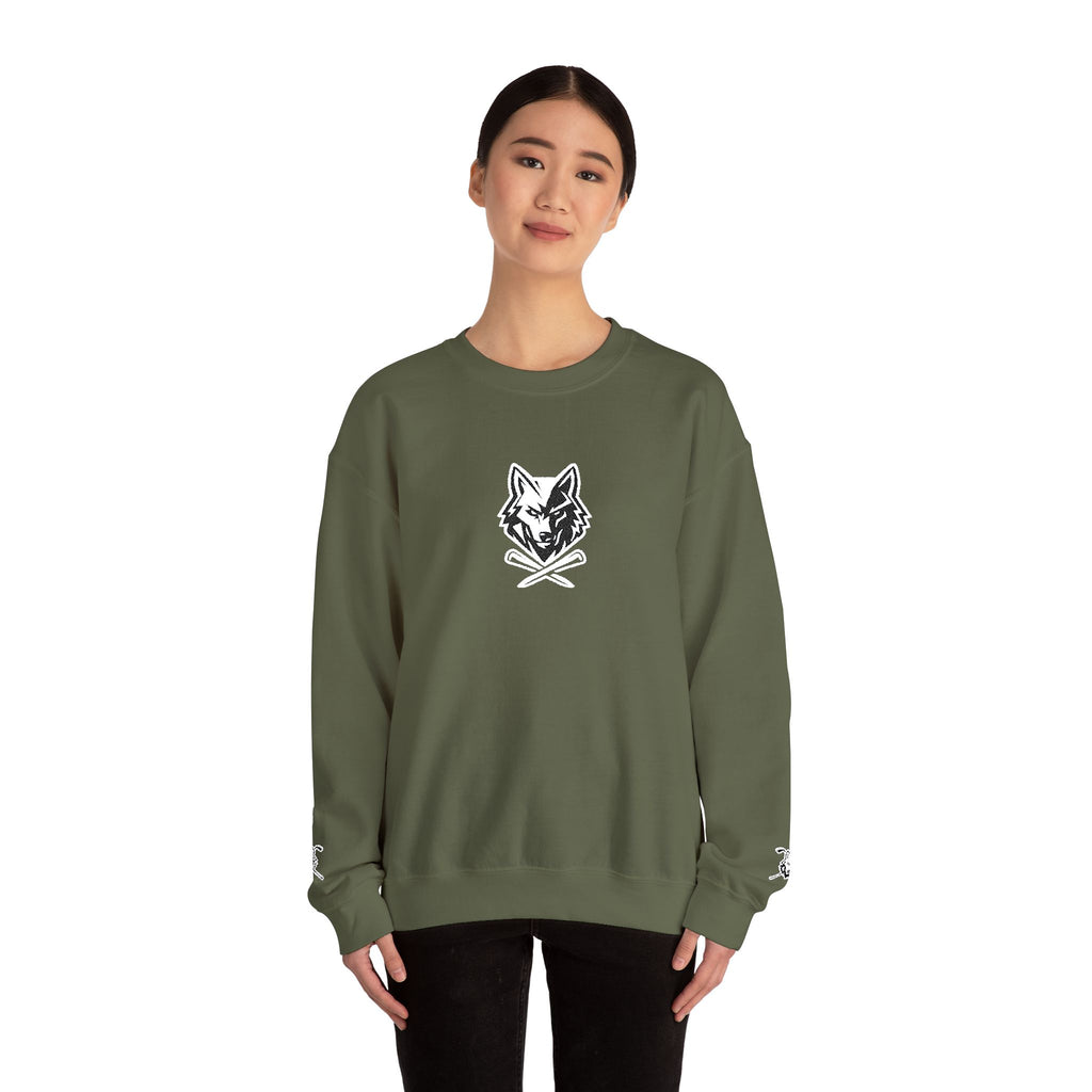 Crewneck Unisex Sweatshirt - Minimal Black Wolf Crossed Tees Graphic