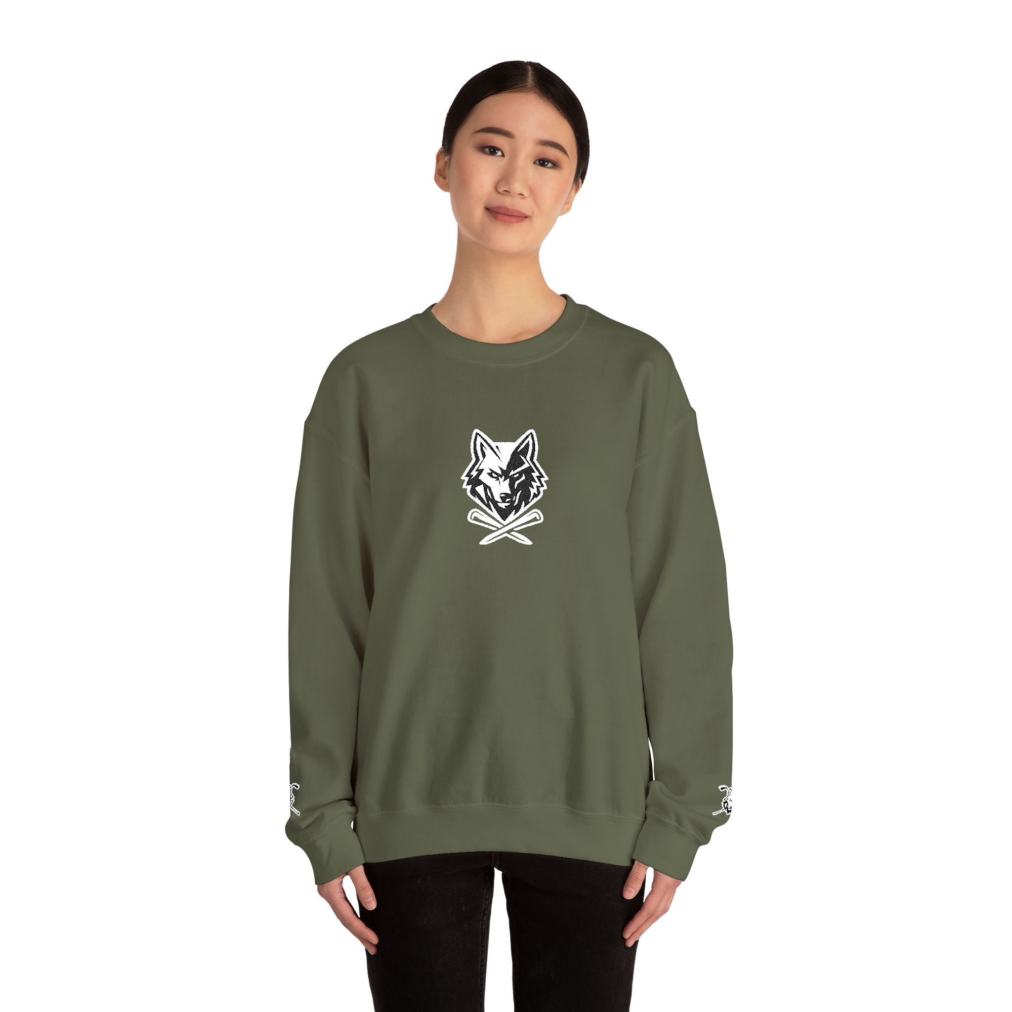 Crewneck Unisex Sweatshirt - Minimal Black Wolf Crossed Tees Graphic