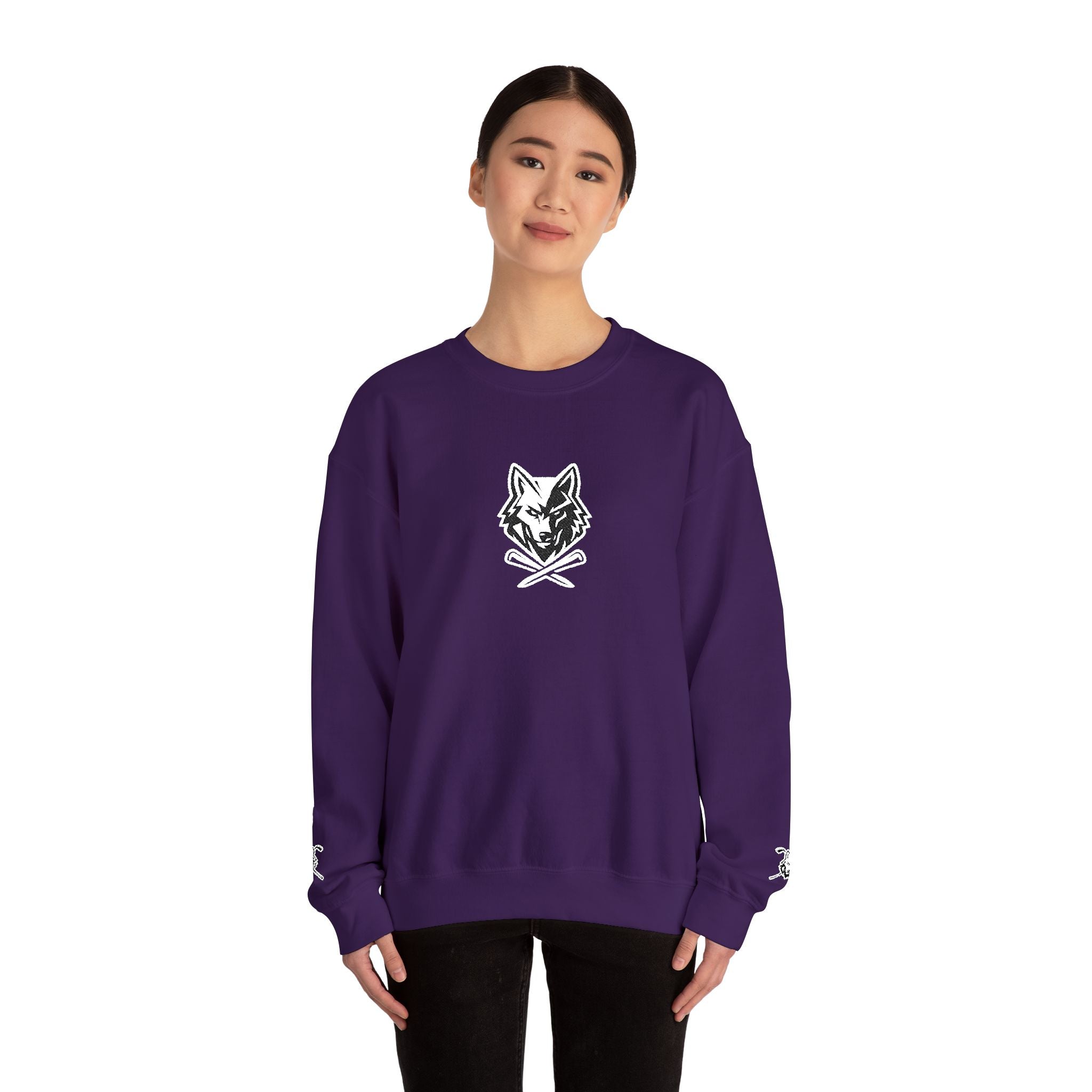 Crewneck Unisex Sweatshirt - Minimal Black Wolf Crossed Tees Graphic