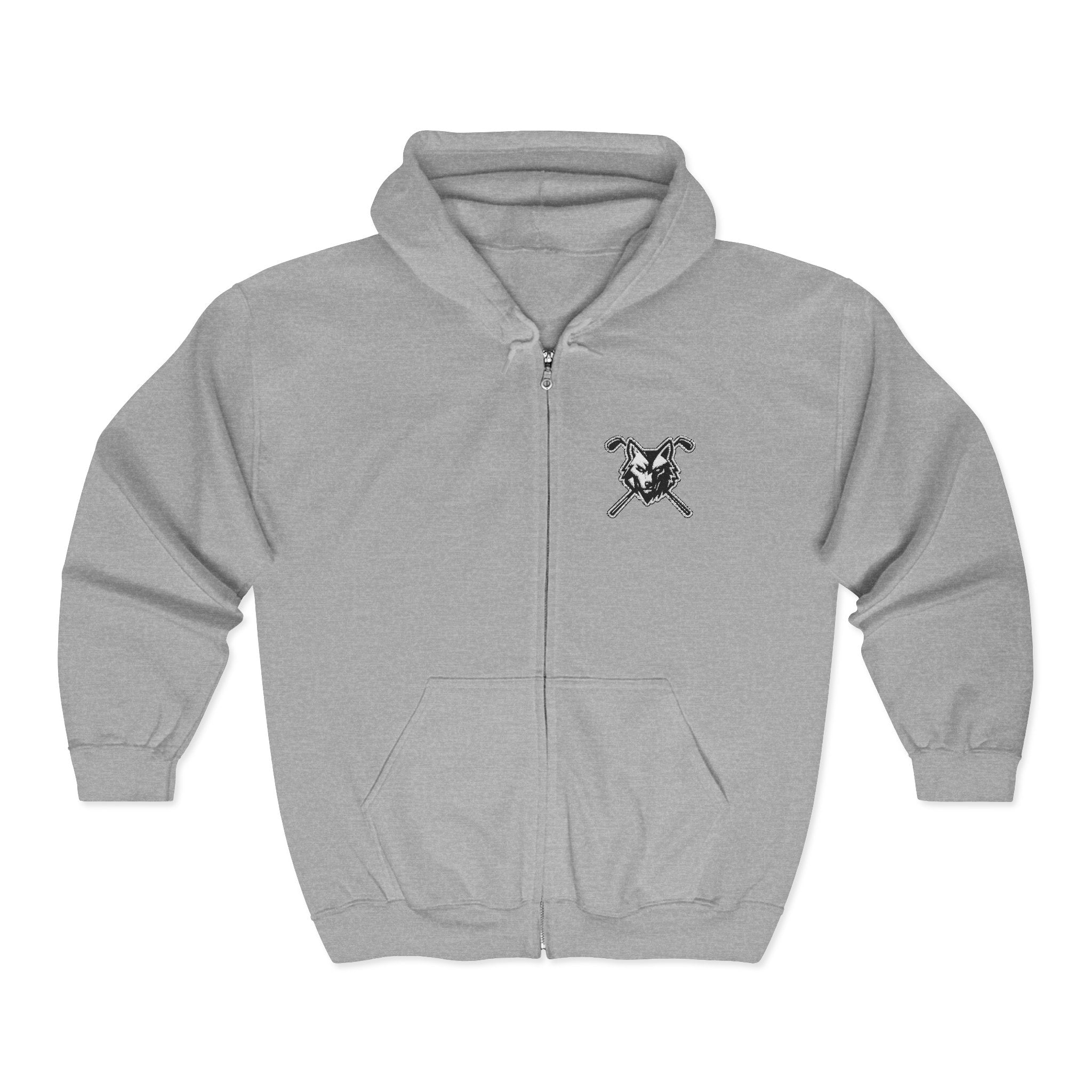 Wolf & Crossed Clubs Zip Hoodie - Unisex Black Full-Zip Sweatshirt