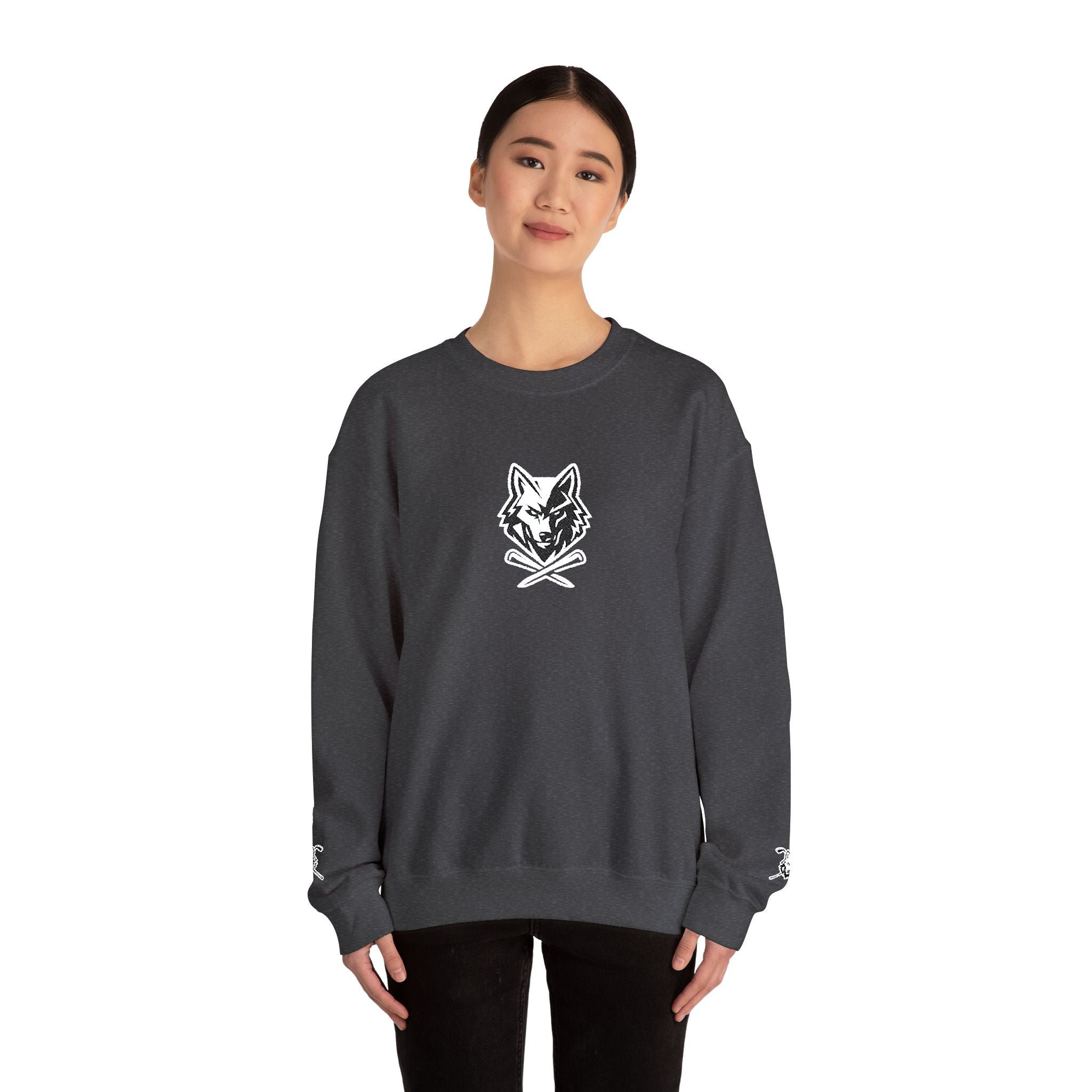 Crewneck Unisex Sweatshirt - Minimal Black Wolf Crossed Tees Graphic