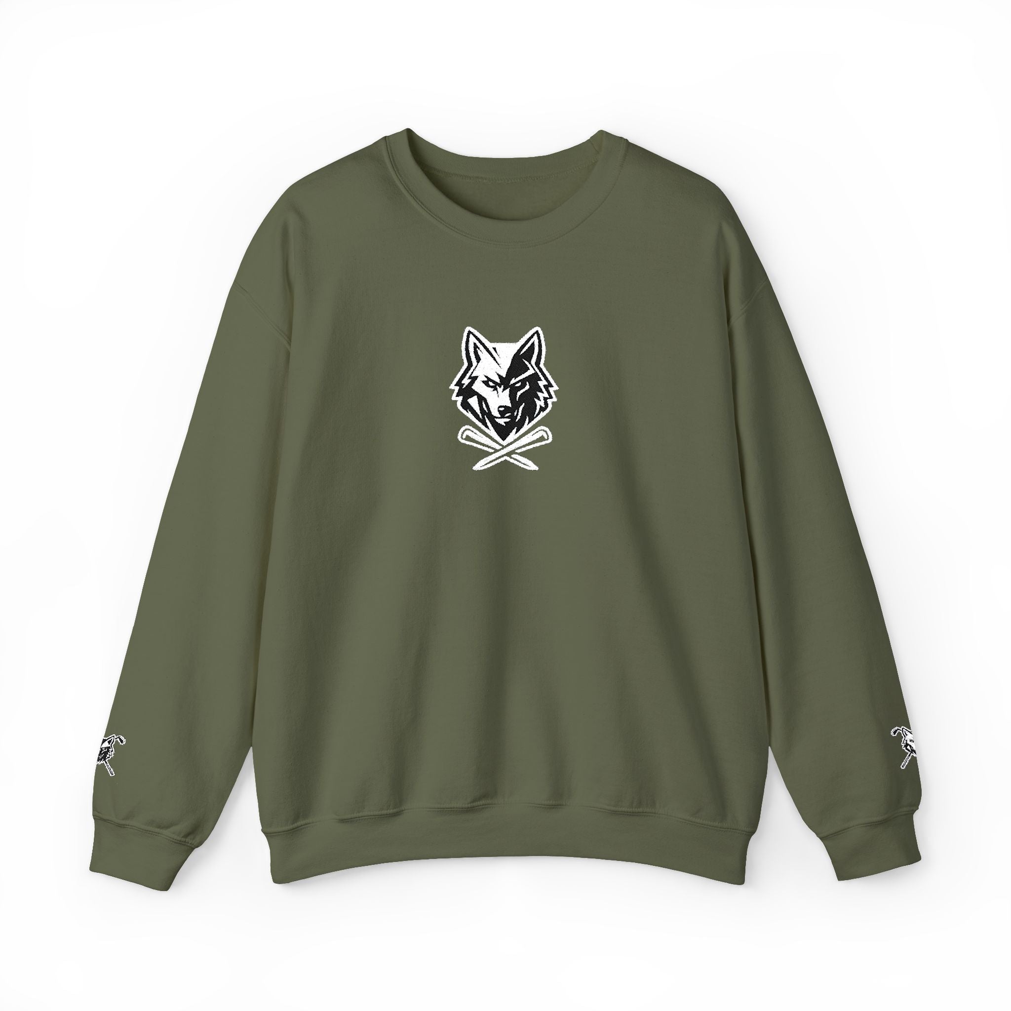 Crewneck Unisex Sweatshirt - Minimal Black Wolf Crossed Tees Graphic