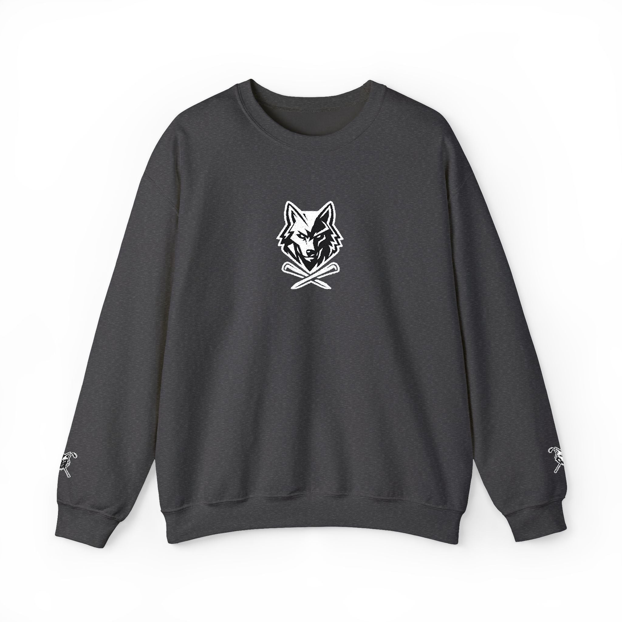 Crewneck Unisex Sweatshirt - Minimal Black Wolf Crossed Tees Graphic