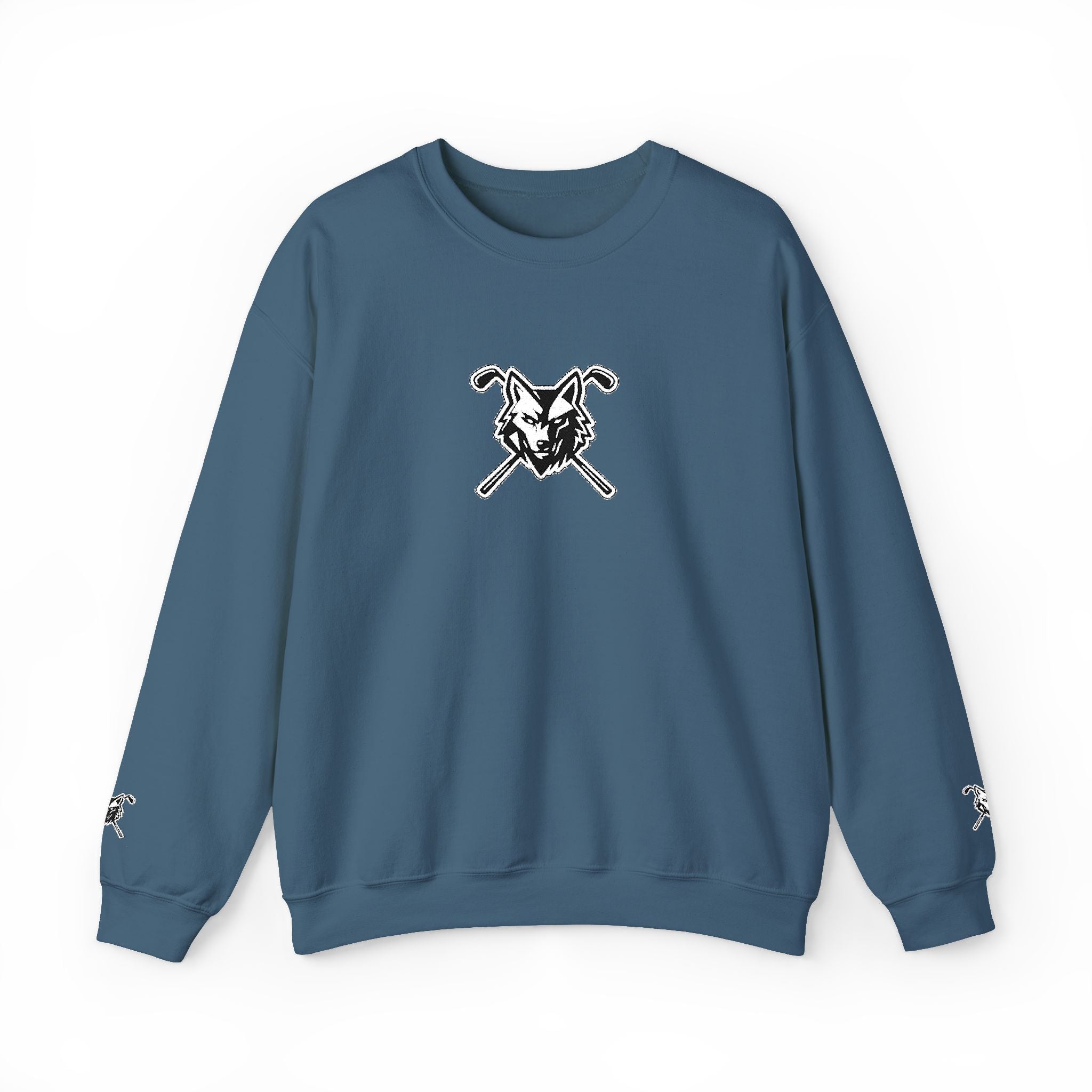 Crewneck Unisex Sweatshirt - Minimal Black Wolf Crossed Clubs Graphic