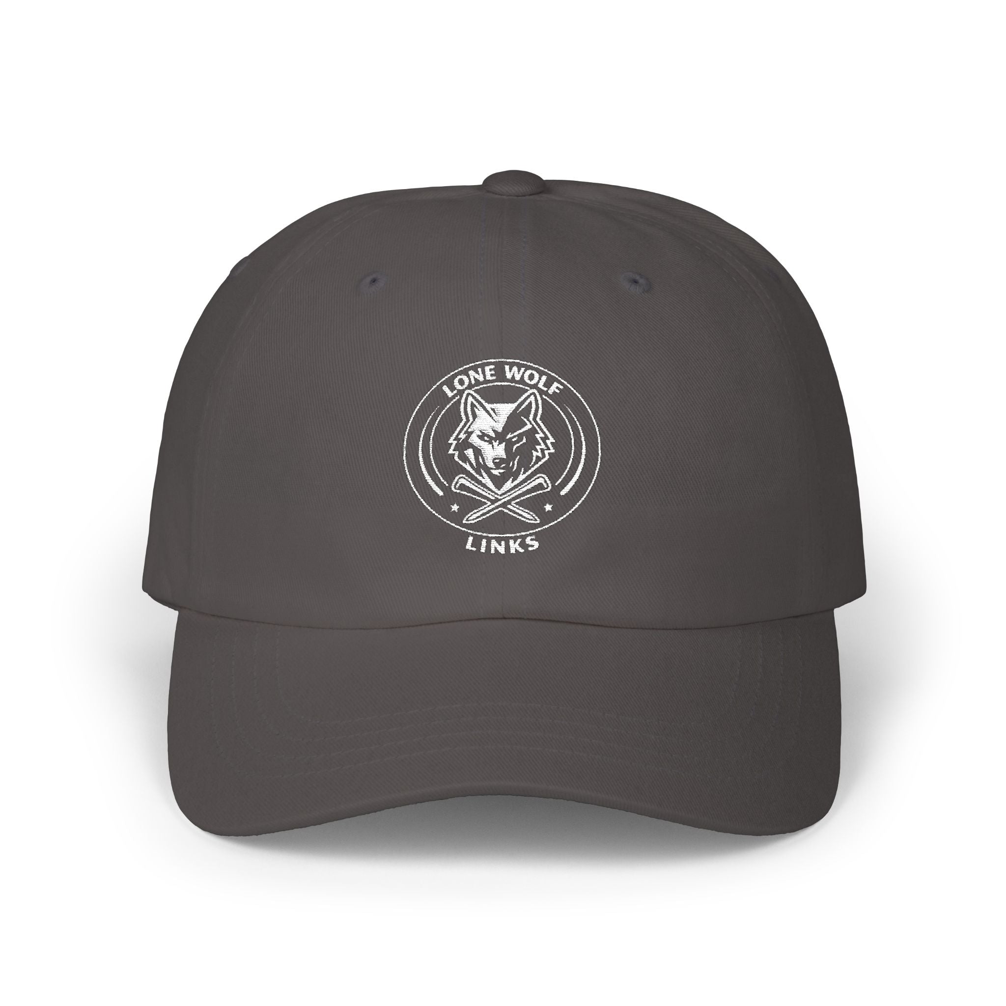 Wolf Emblem Dad Cap – Vintage Stone Wolf Logo Golf Hat