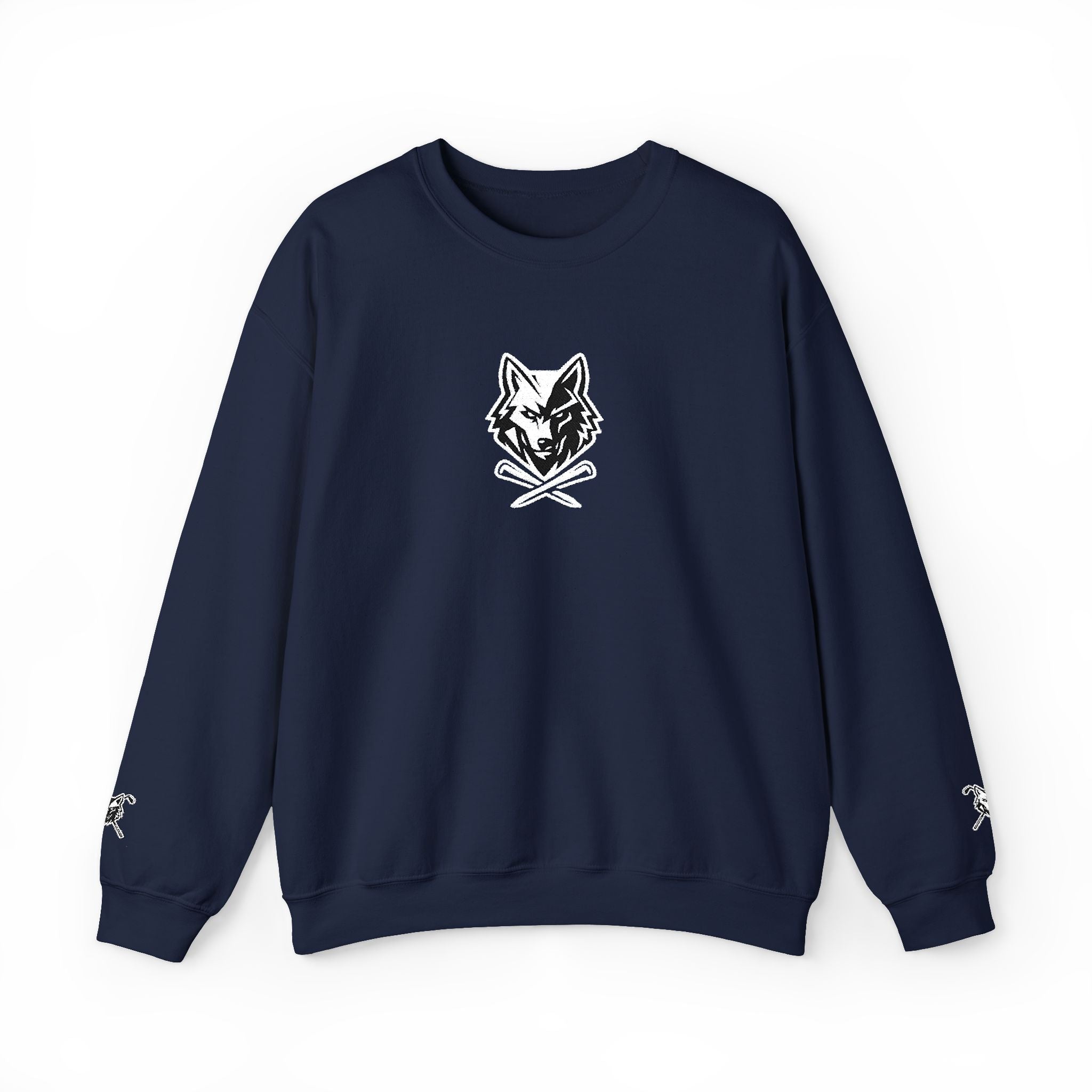 Crewneck Unisex Sweatshirt - Minimal Black Wolf Crossed Tees Graphic