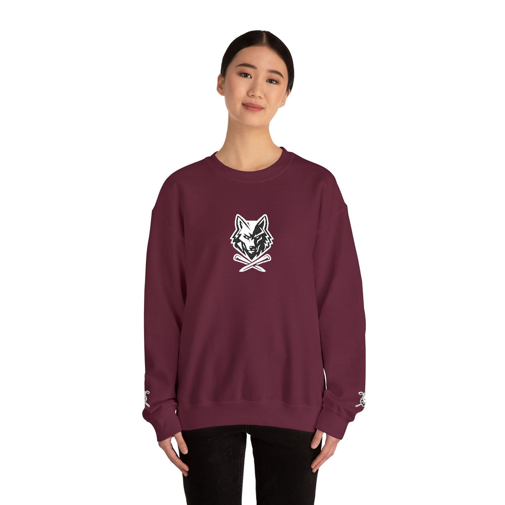 Crewneck Unisex Sweatshirt - Minimal Black Wolf Crossed Tees Graphic