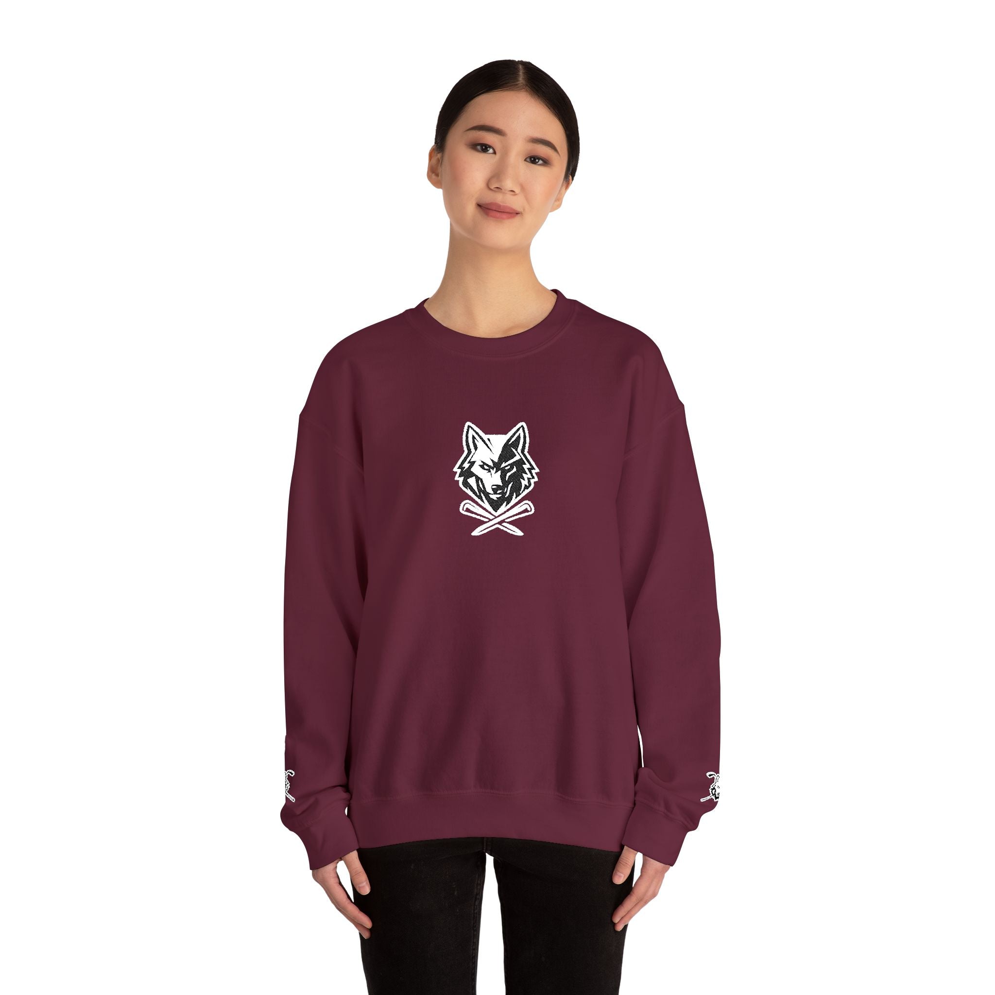 Crewneck Unisex Sweatshirt - Minimal Black Wolf Crossed Tees Graphic