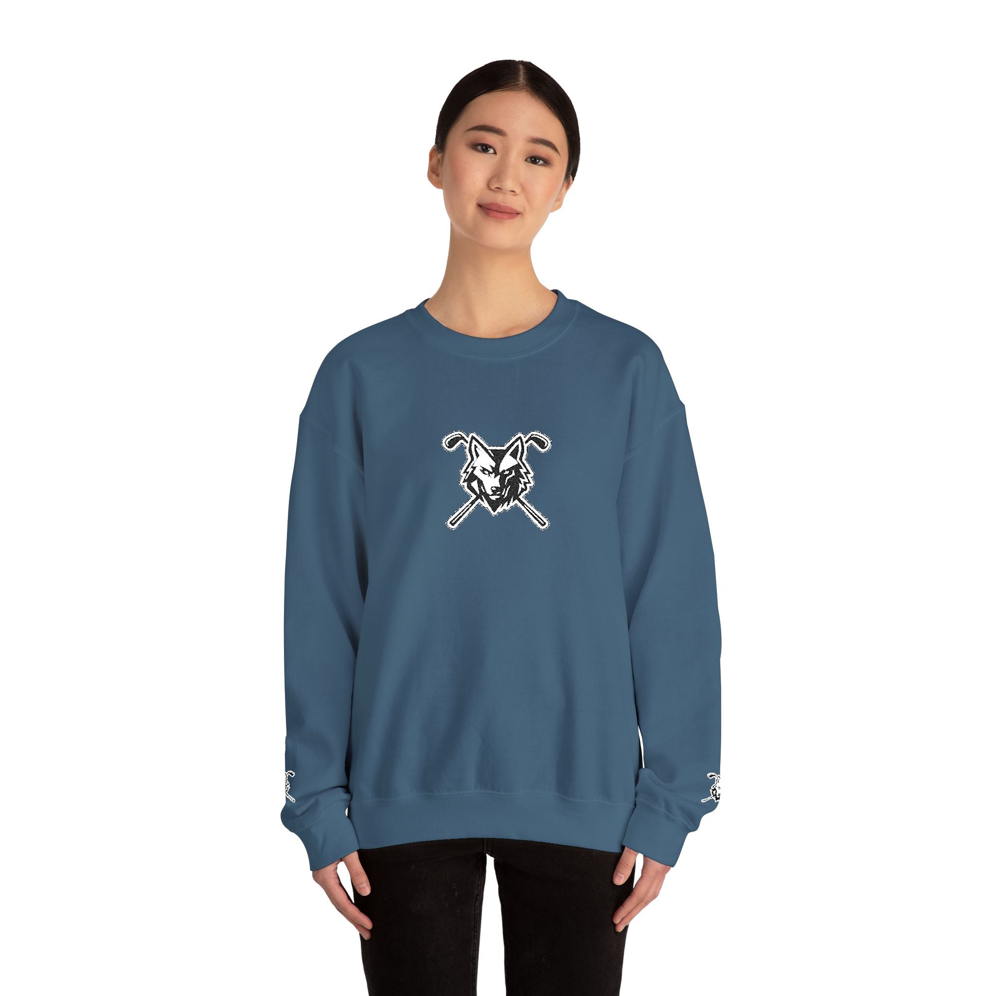 Crewneck Unisex Sweatshirt - Minimal Black Wolf Crossed Clubs Graphic