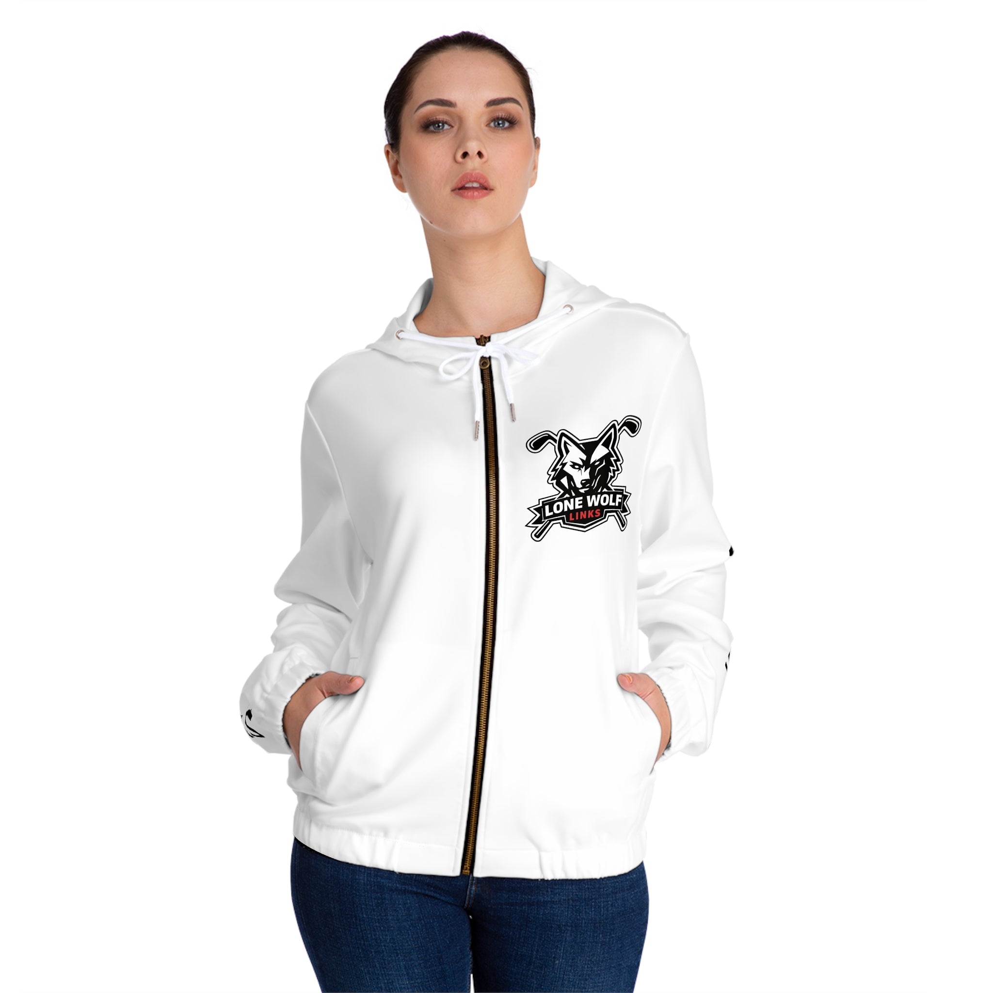 Lone Wolf Logo Women’s Full-Zip Hoodie - Streetwear Zip-Up with Sleeve Print