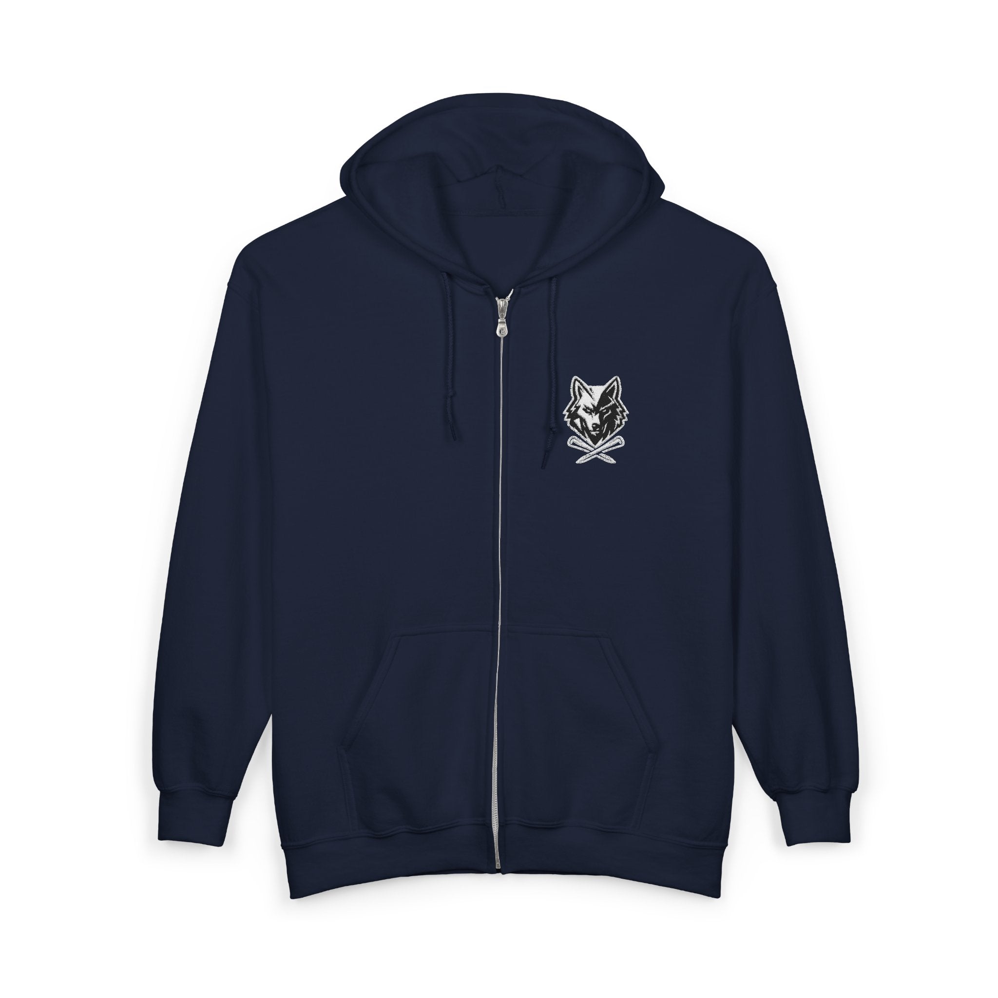 Wolf & Crossed Tees Zip Hoodie - Unisex Black Full-Zip Sweatshirt