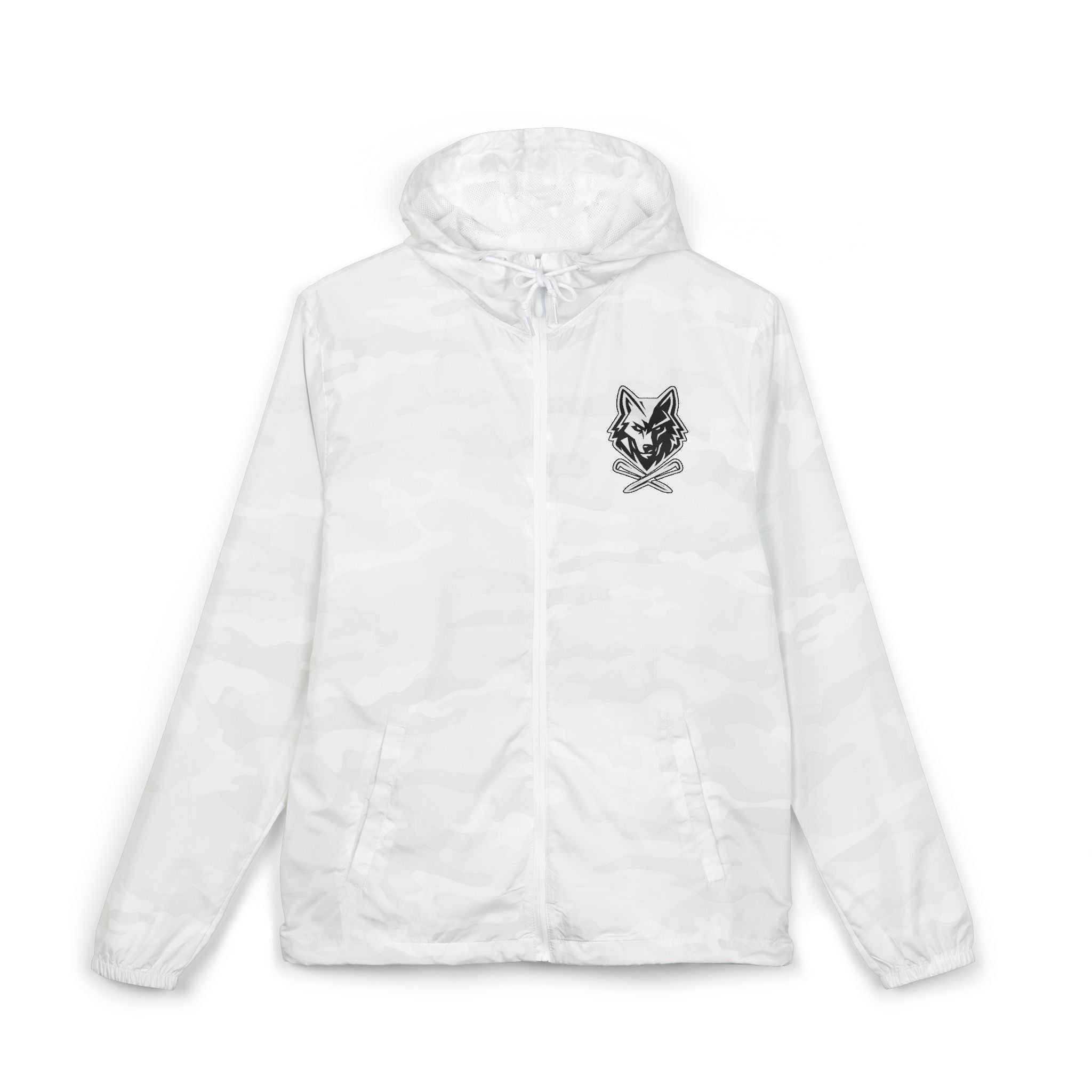 Windbreaker Jacket - Black Floral Wolf With Crossed Tees Chest Logo
