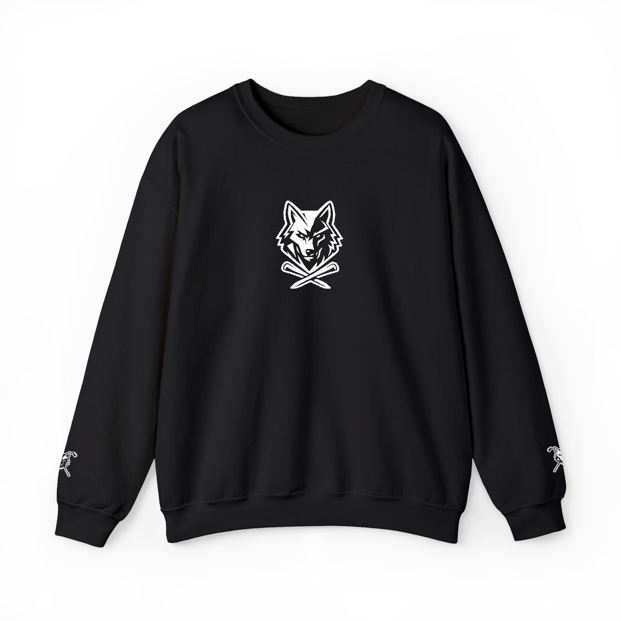 Crewneck Unisex Sweatshirt - Minimal Black Wolf Crossed Tees Graphic