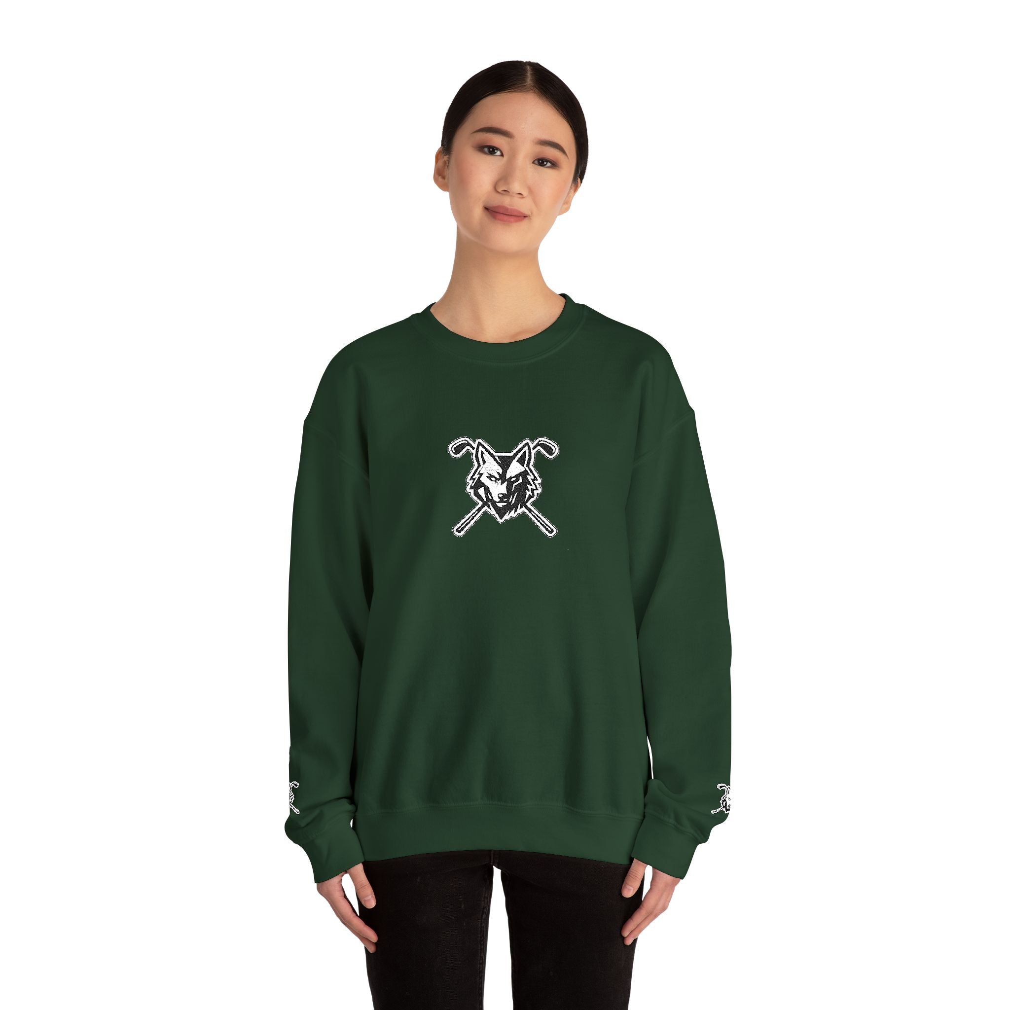 Crewneck Unisex Sweatshirt - Minimal Black Wolf Crossed Clubs Graphic