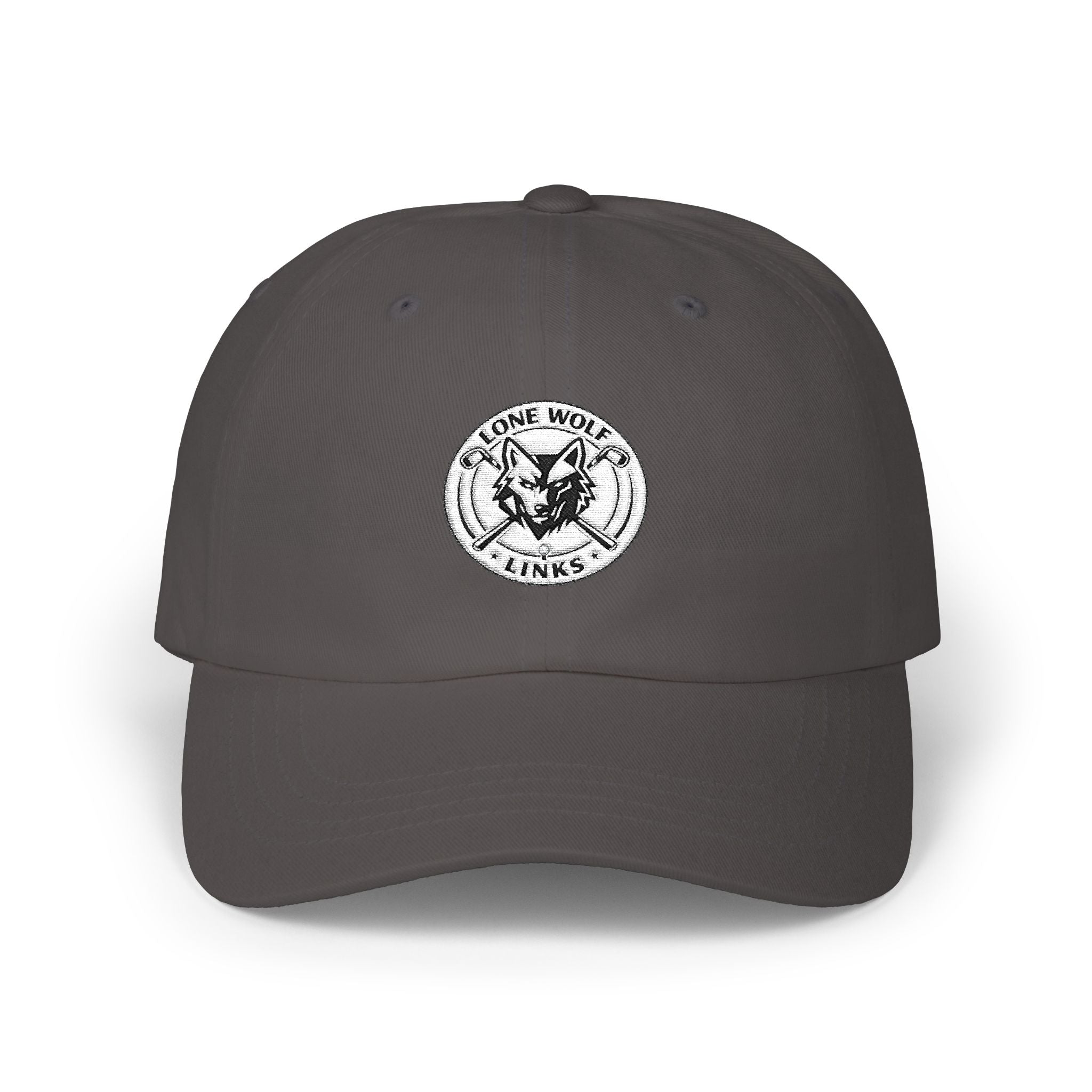 Wolf Emblem Dad Cap – Vintage Stone Wolf Logo Golf Hat