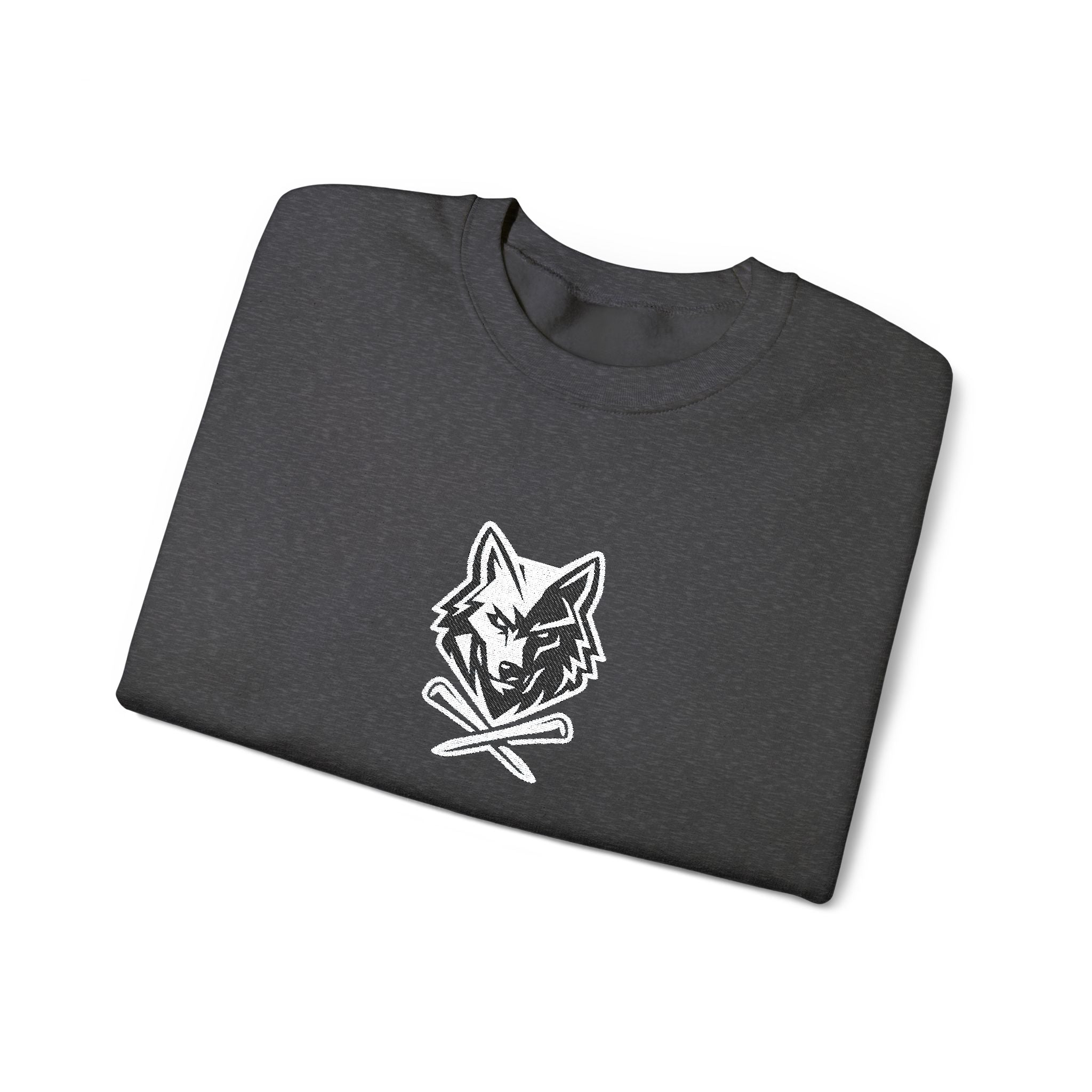 Crewneck Unisex Sweatshirt - Minimal Black Wolf Crossed Tees Graphic