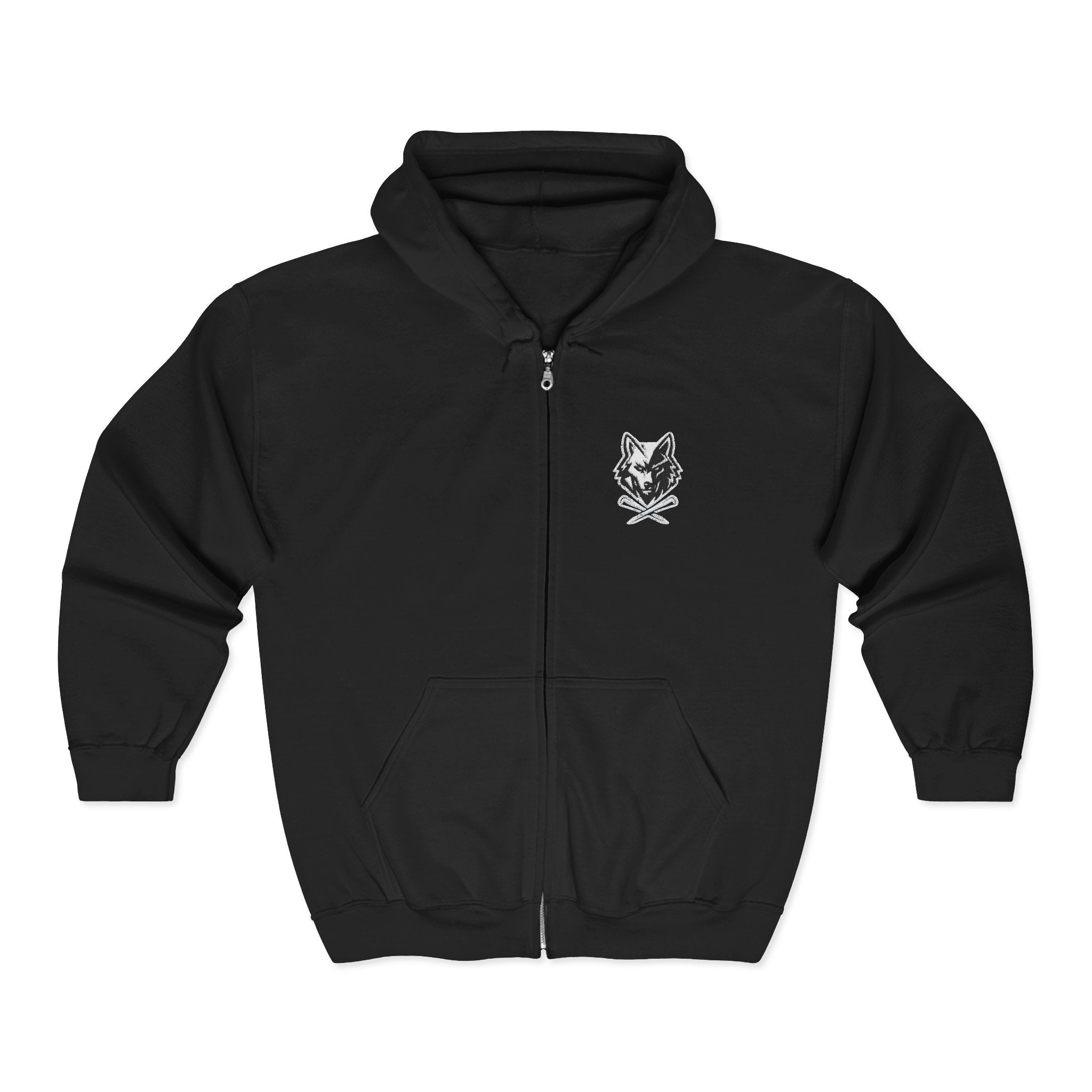 Wolf & Crossed Tees Zip Hoodie - Unisex Black Full-Zip Sweatshirt