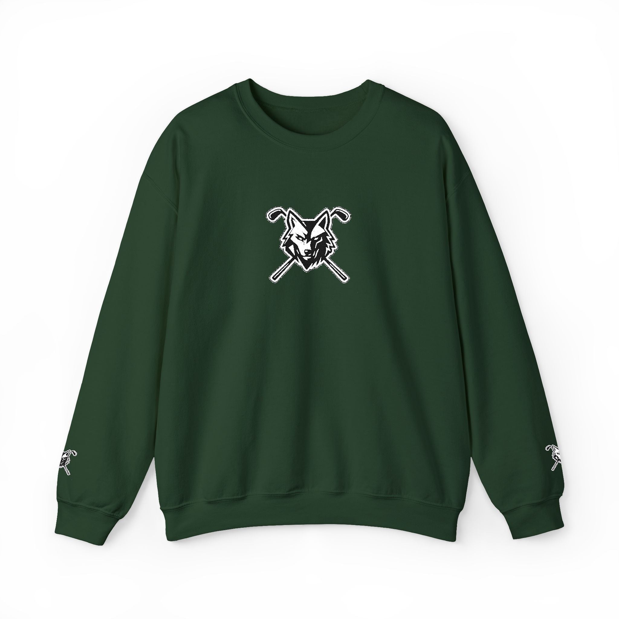 Crewneck Unisex Sweatshirt - Minimal Black Wolf Crossed Clubs Graphic