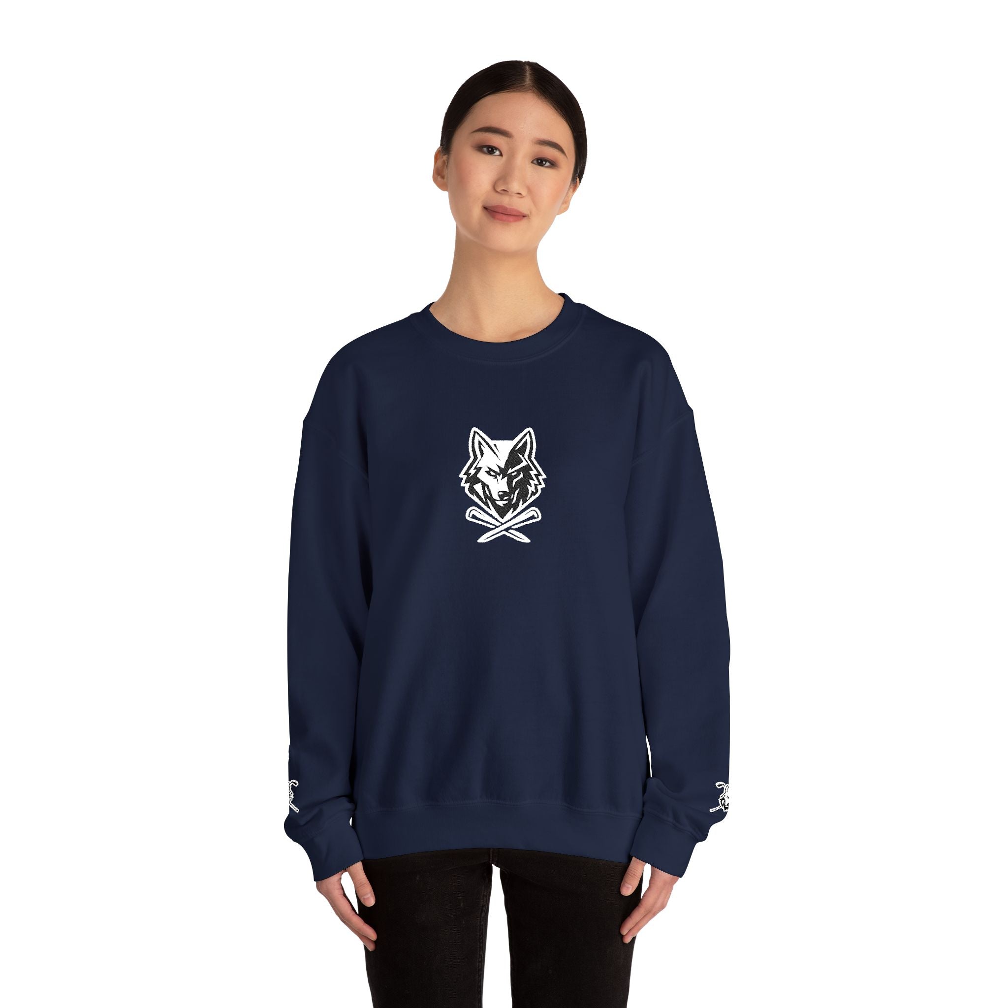 Crewneck Unisex Sweatshirt - Minimal Black Wolf Crossed Tees Graphic