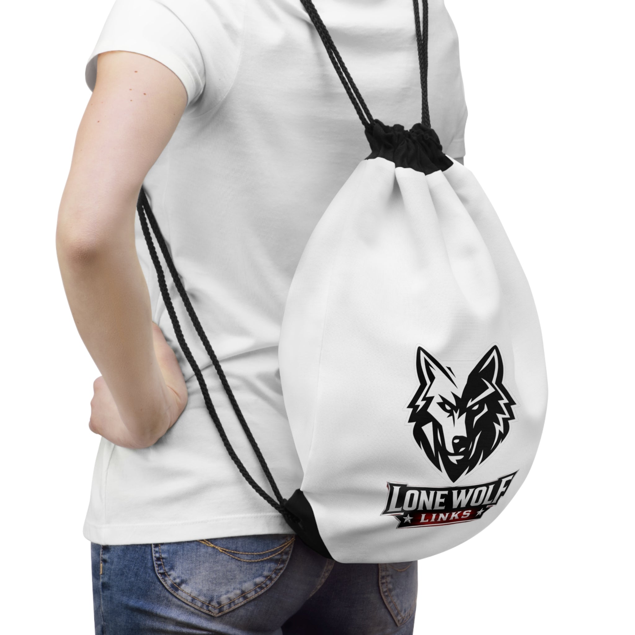 Lone Wolf Links Golf Drawstring Bag – Athletic Gym & Course Tote