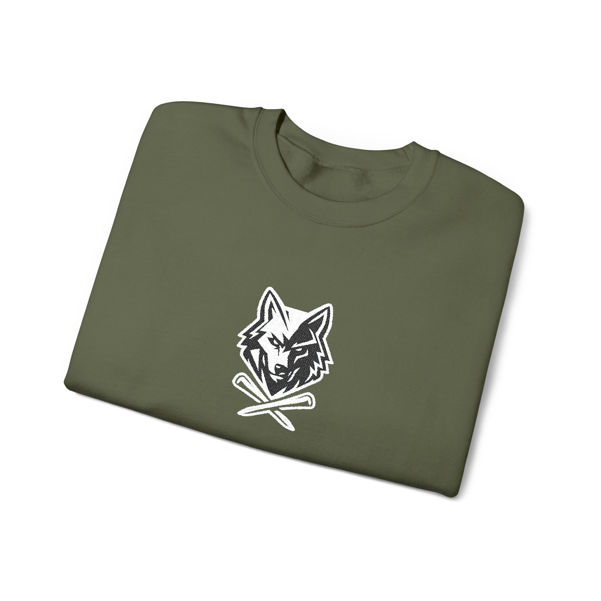 Crewneck Unisex Sweatshirt - Minimal Black Wolf Crossed Tees Graphic