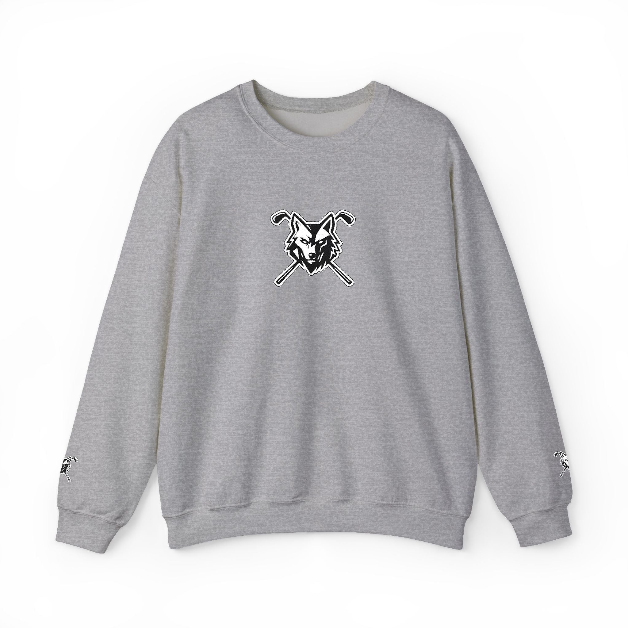 Crewneck Unisex Sweatshirt - Minimal Black Wolf Crossed Clubs Graphic