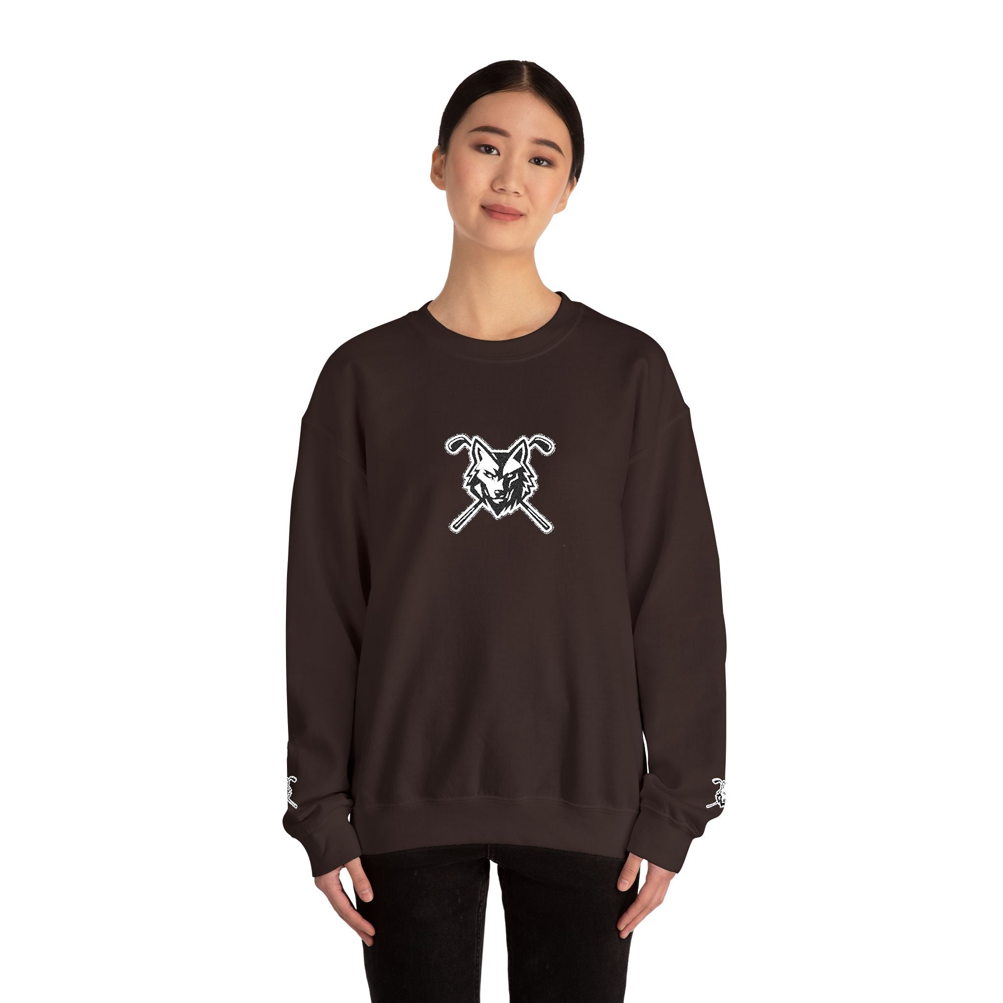 Crewneck Unisex Sweatshirt - Minimal Black Wolf Crossed Clubs Graphic