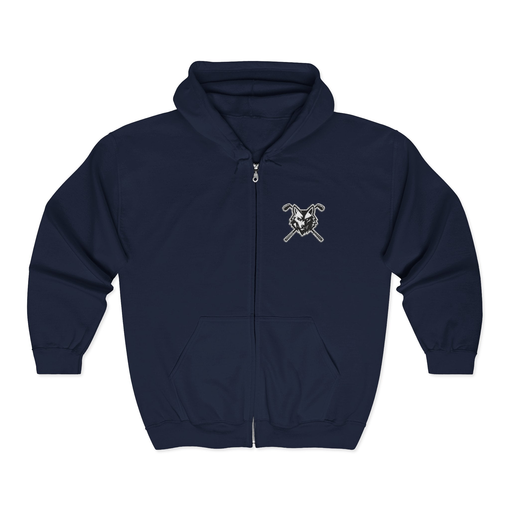 Wolf & Crossed Clubs Zip Hoodie - Unisex Black Full-Zip Sweatshirt