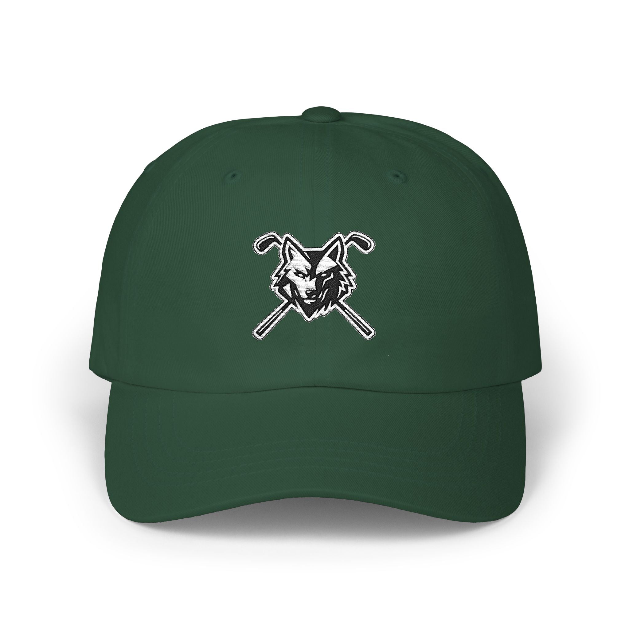 Dad Cap with Crossed Clubs Wolf Patch - Outdoor Golf Hat
