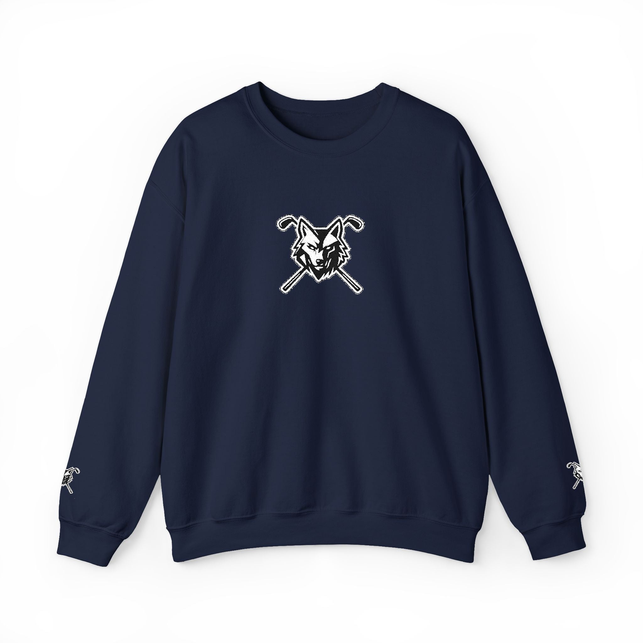 Crewneck Unisex Sweatshirt - Minimal Black Wolf Crossed Clubs Graphic