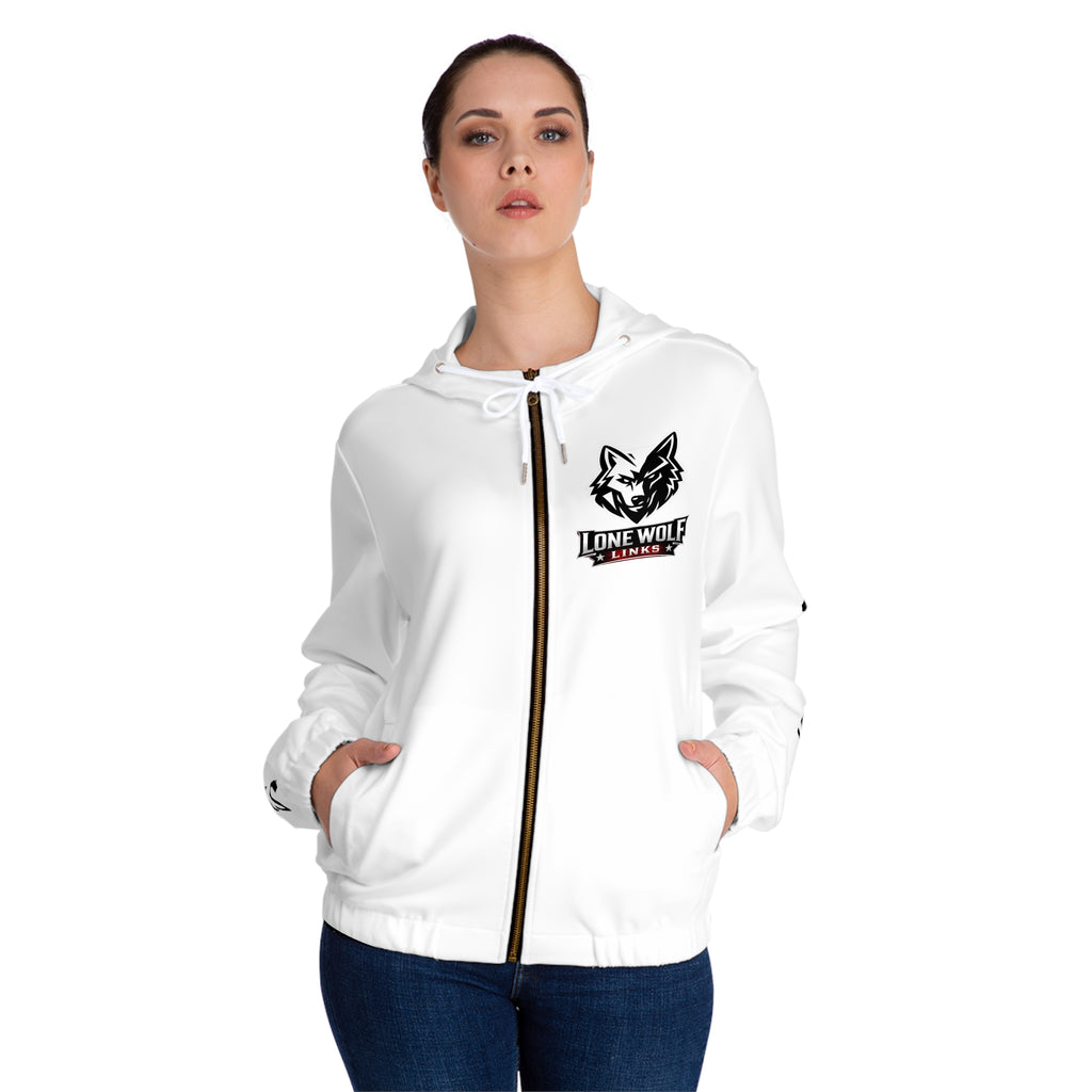 Lone Wolf Logo Women’s Full-Zip Hoodie - Streetwear Zip-Up with Sleeve Print