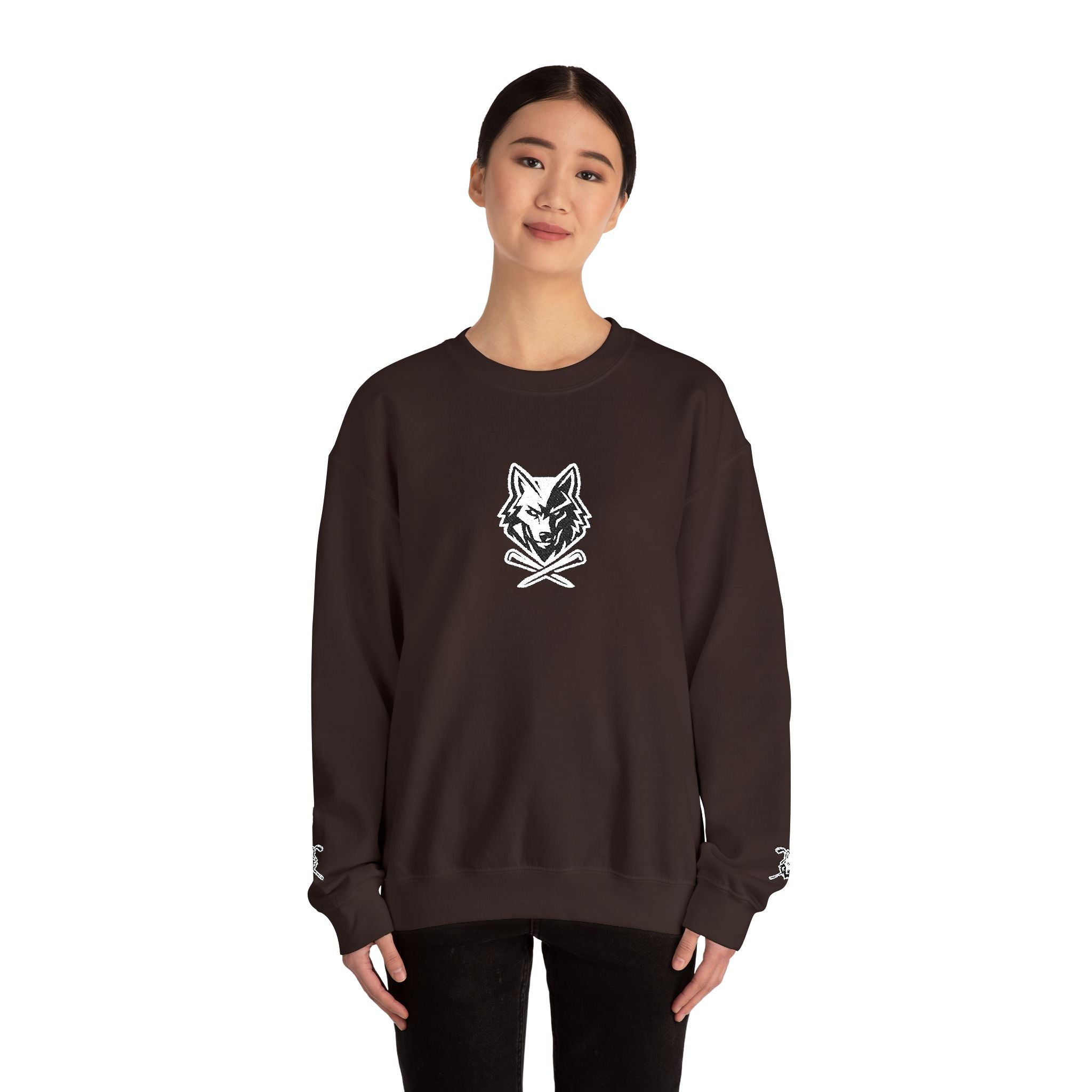 Crewneck Unisex Sweatshirt - Minimal Black Wolf Crossed Tees Graphic