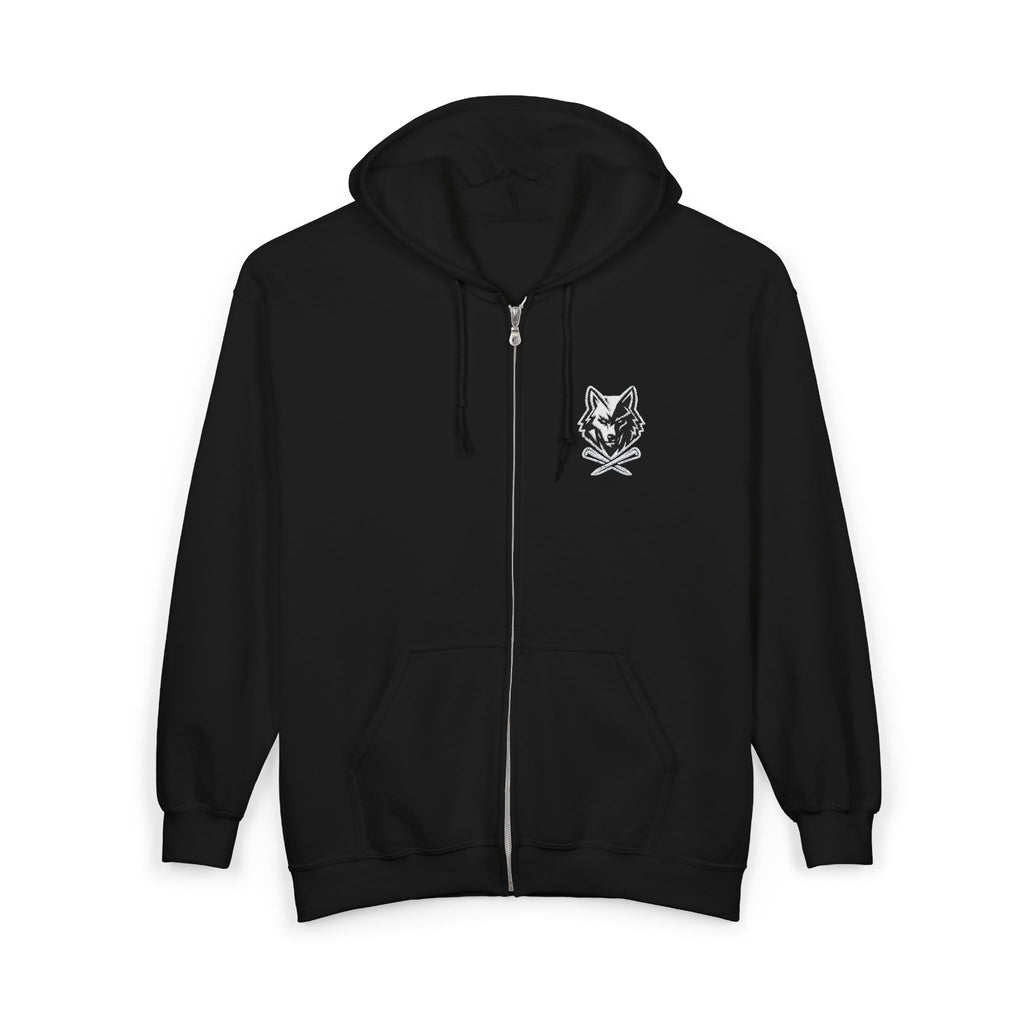 Wolf & Crossed Tees Zip Hoodie - Unisex Black Full-Zip Sweatshirt