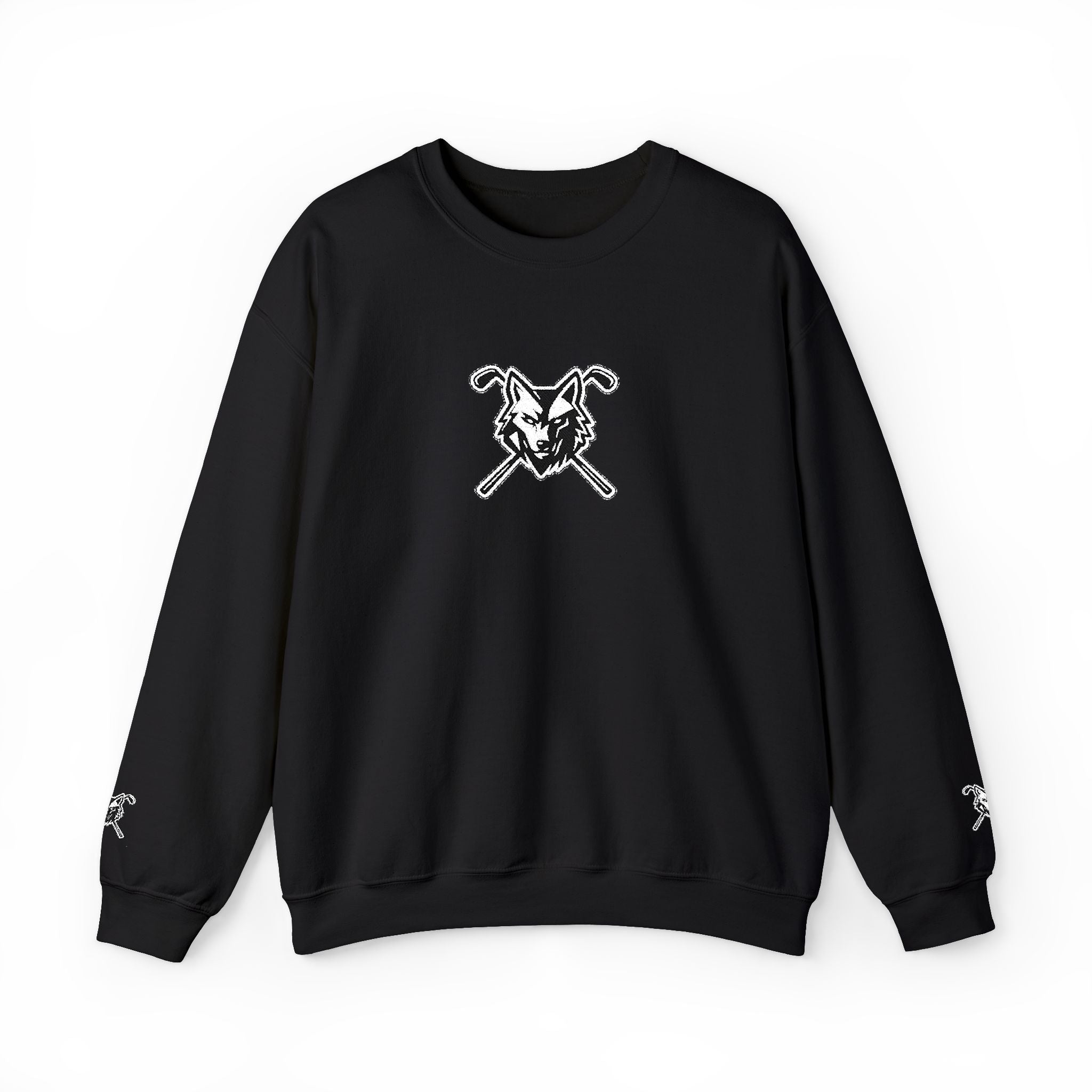 Crewneck Unisex Sweatshirt - Minimal Black Wolf Crossed Clubs Graphic