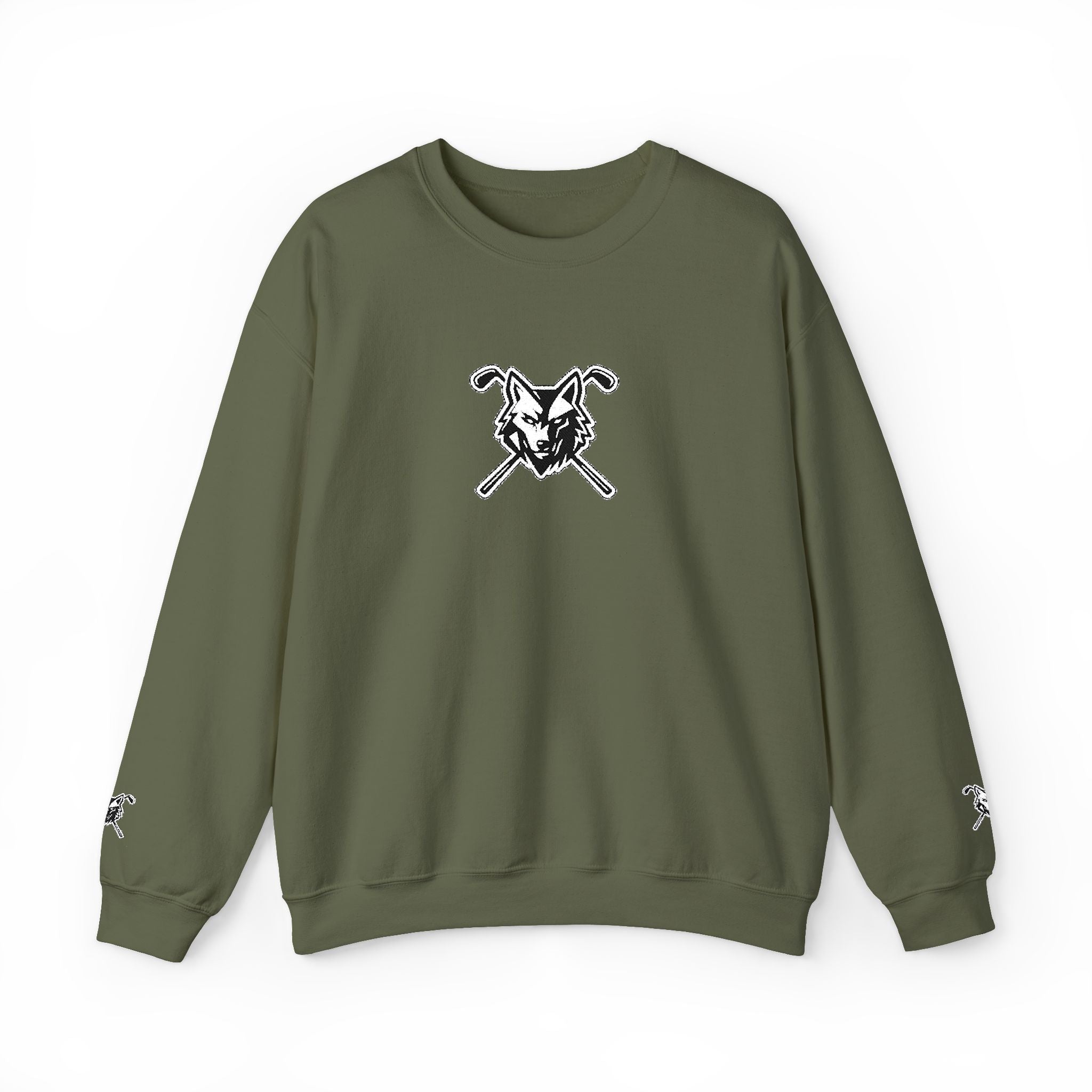 Crewneck Unisex Sweatshirt - Minimal Black Wolf Crossed Clubs Graphic