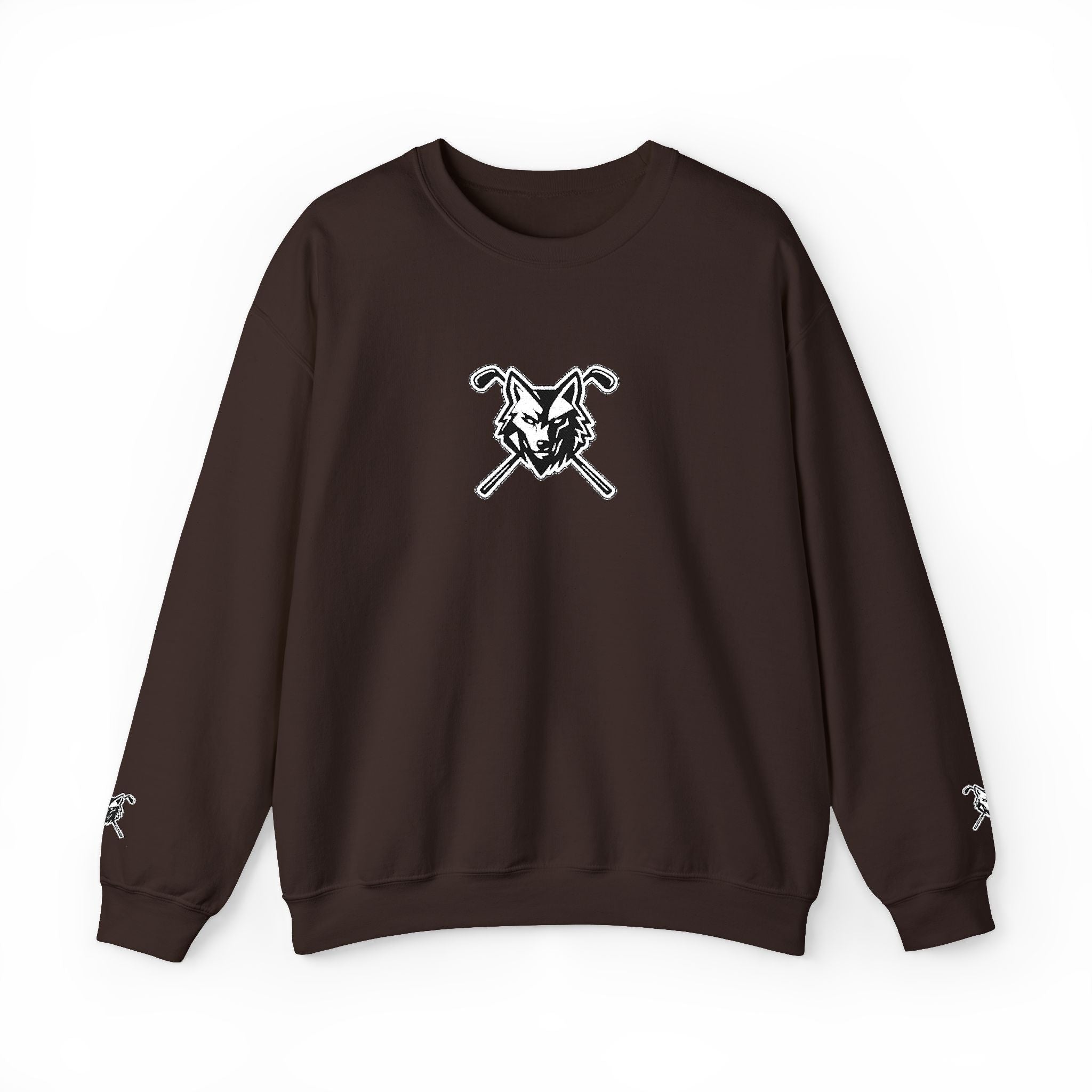 Crewneck Unisex Sweatshirt - Minimal Black Wolf Crossed Clubs Graphic